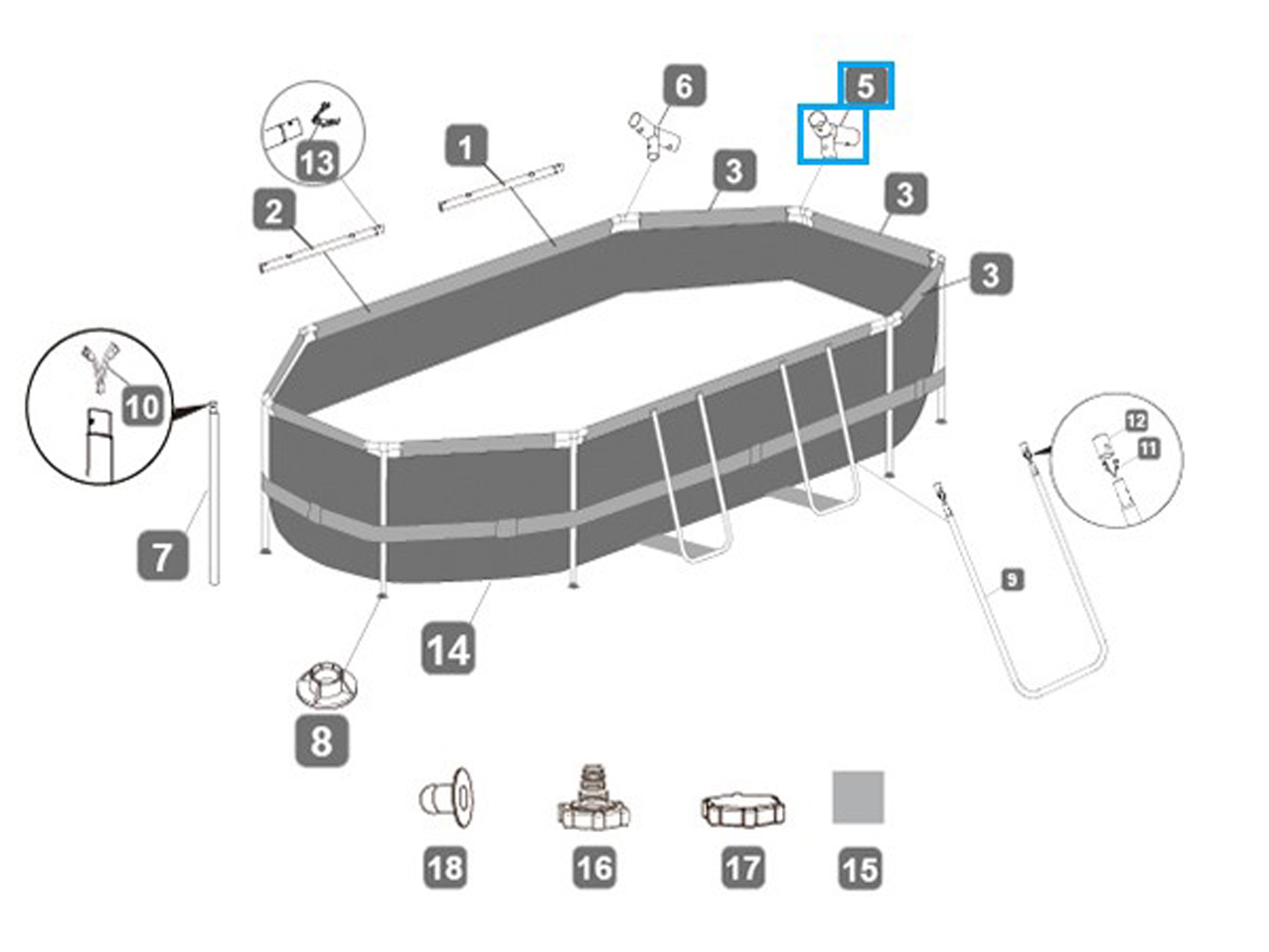 Bestway® Spare Part T-connector E (brown/Seal & Lock System™) for Swim Vista Series™ pools, oval