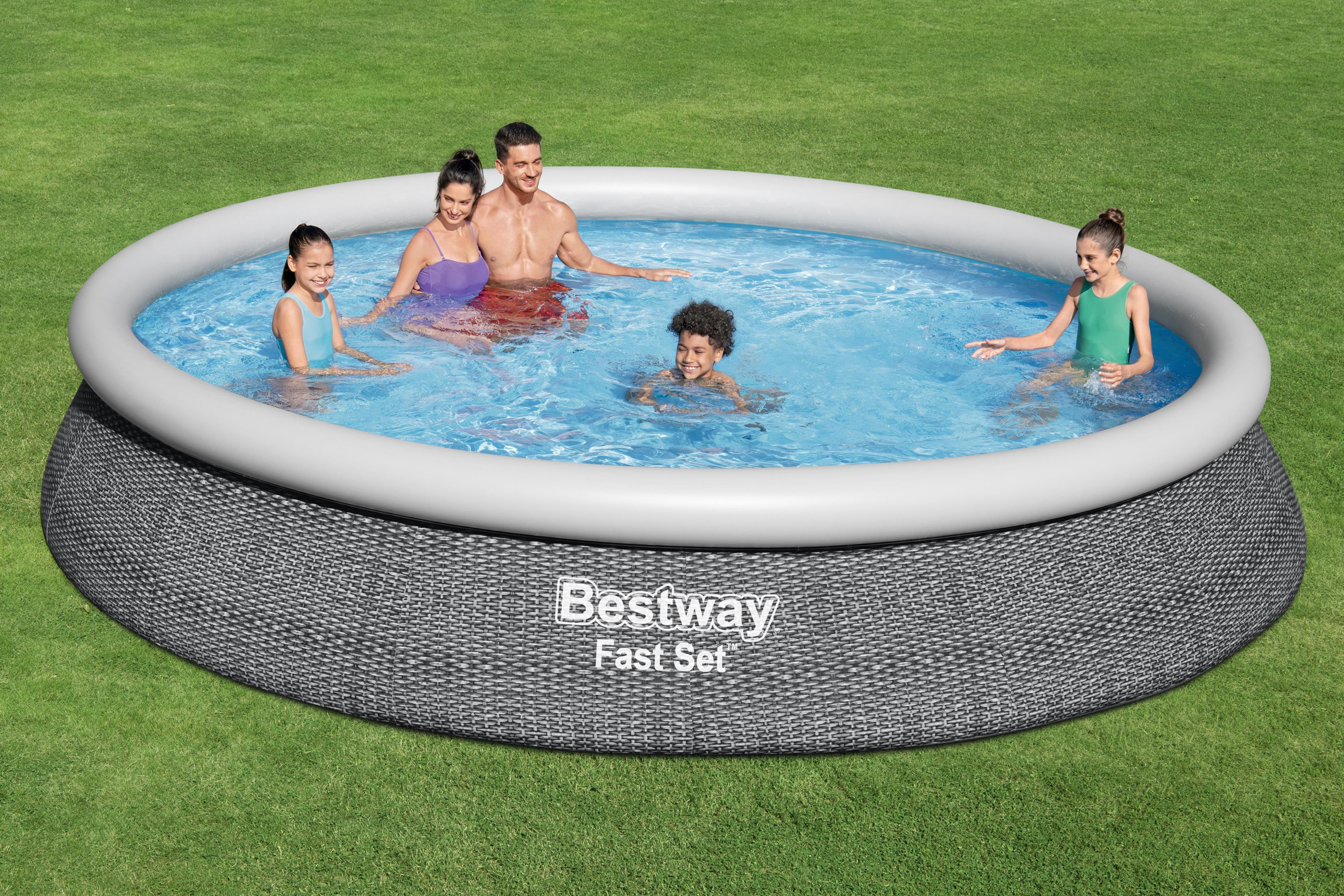 Fast Set™ Aufstellpool Set mit Filterpumpe Ø 457 x 84 cm, Rattan-Optik (Schiefergrau), rund