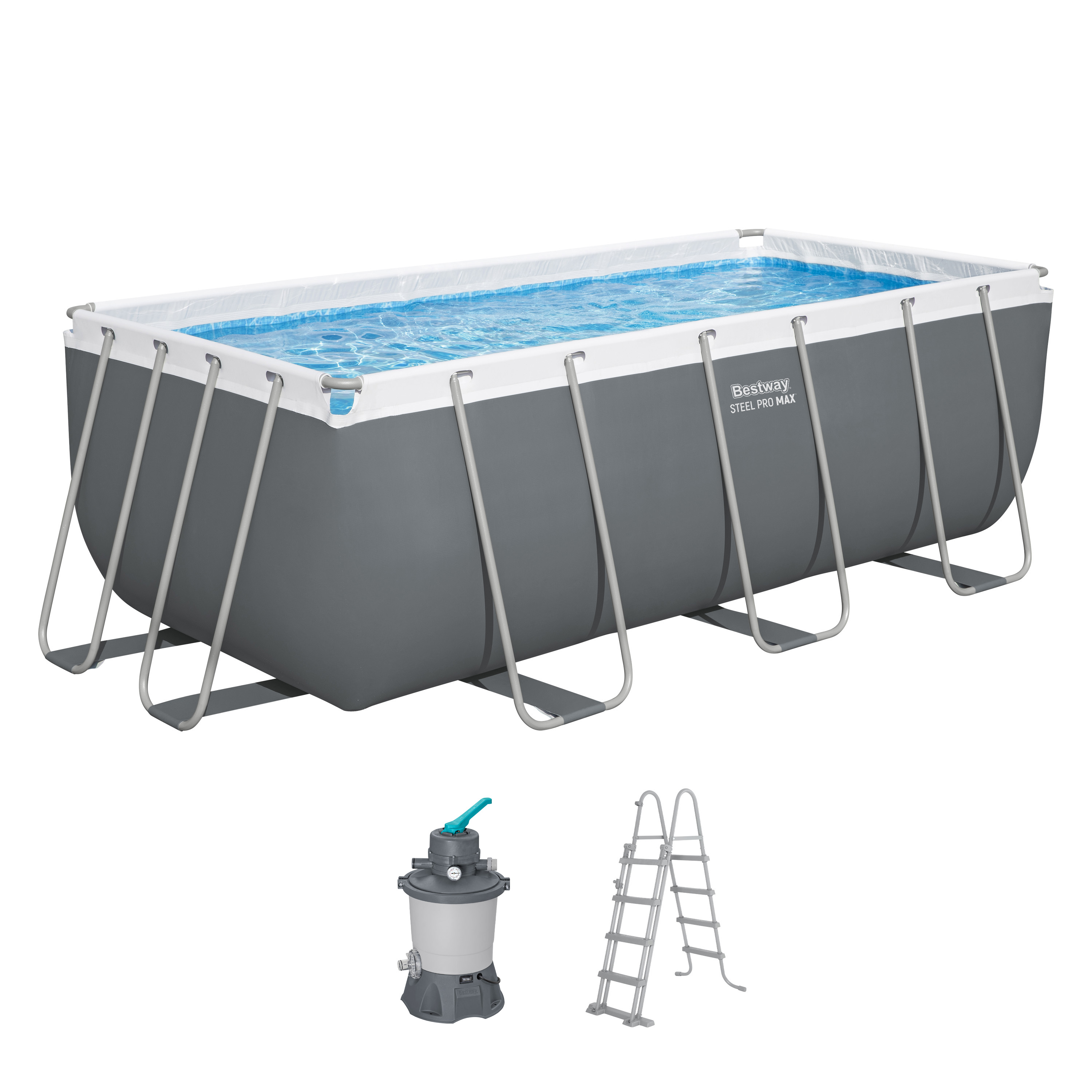 Steel Pro MAX™ Frame Pool Set mit Sandfilteranlage 412 x 201 x 122 cm, grau, eckig