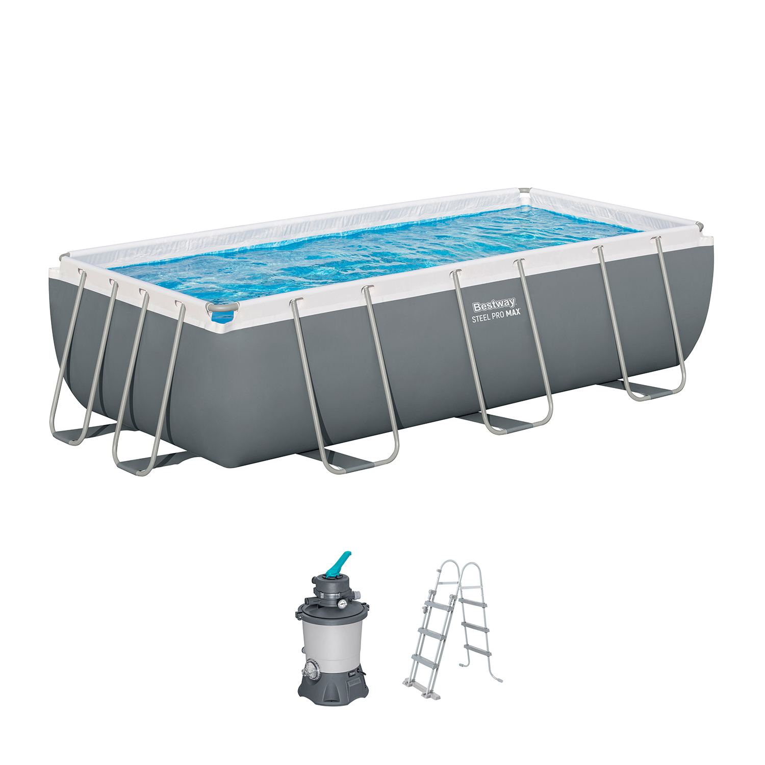 Steel Pro MAX™ Frame Pool Set mit Sandfilteranlage 404 x 201 x 100 cm, grau, eckig