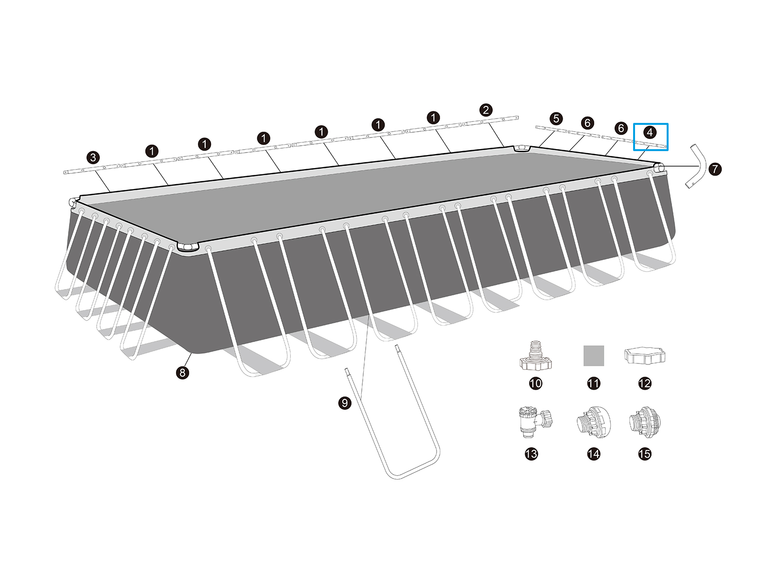 Bestway® Spare Part  Top rail D (galvanised) for Bestway® APX 365™ pools (561KA / 561KJ), angular