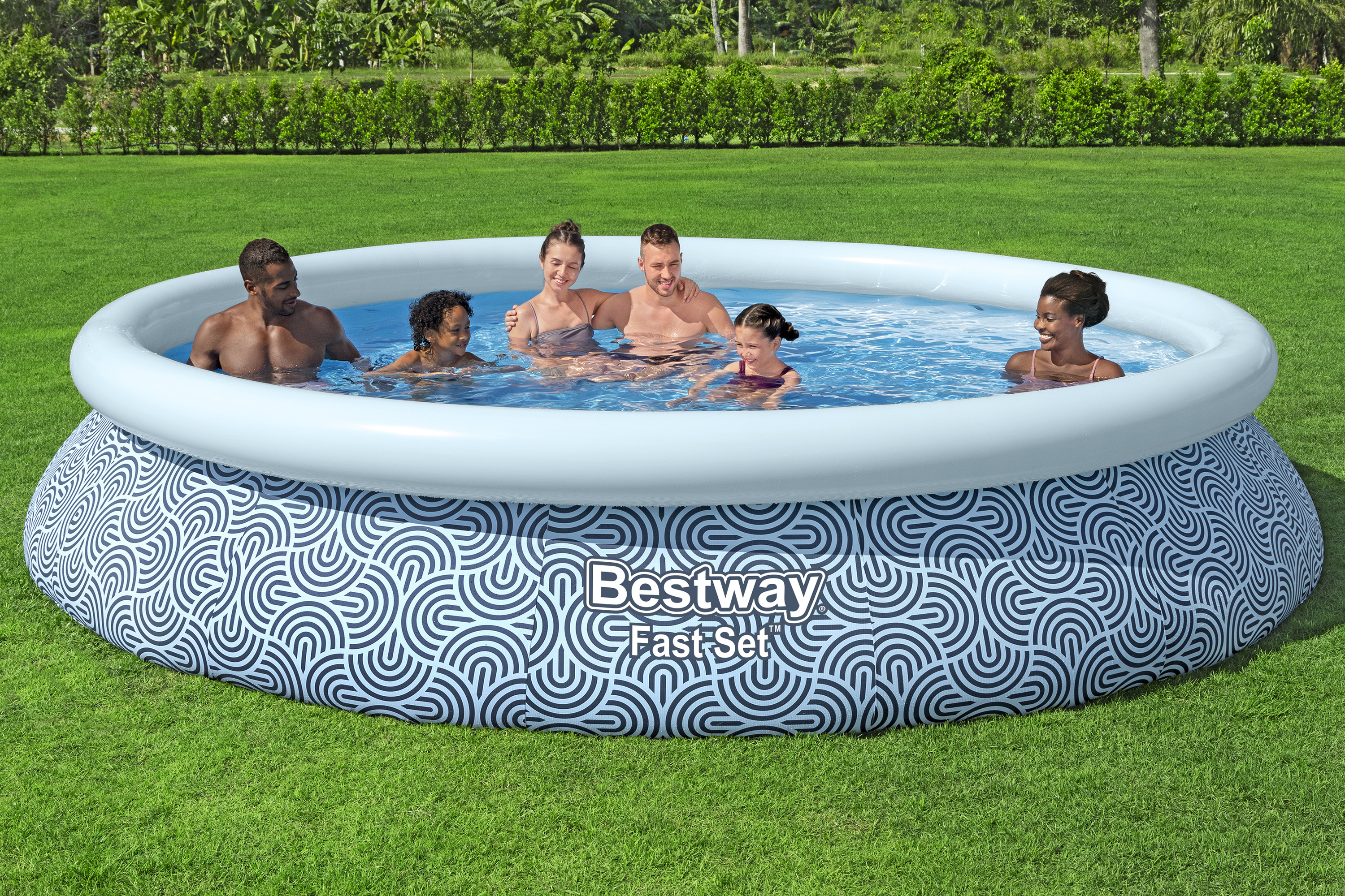 Fast Set™ Aufstellpool Set mit Filterpumpe Ø 457 x 84 cm, Grafisches Liniendesign, rund
