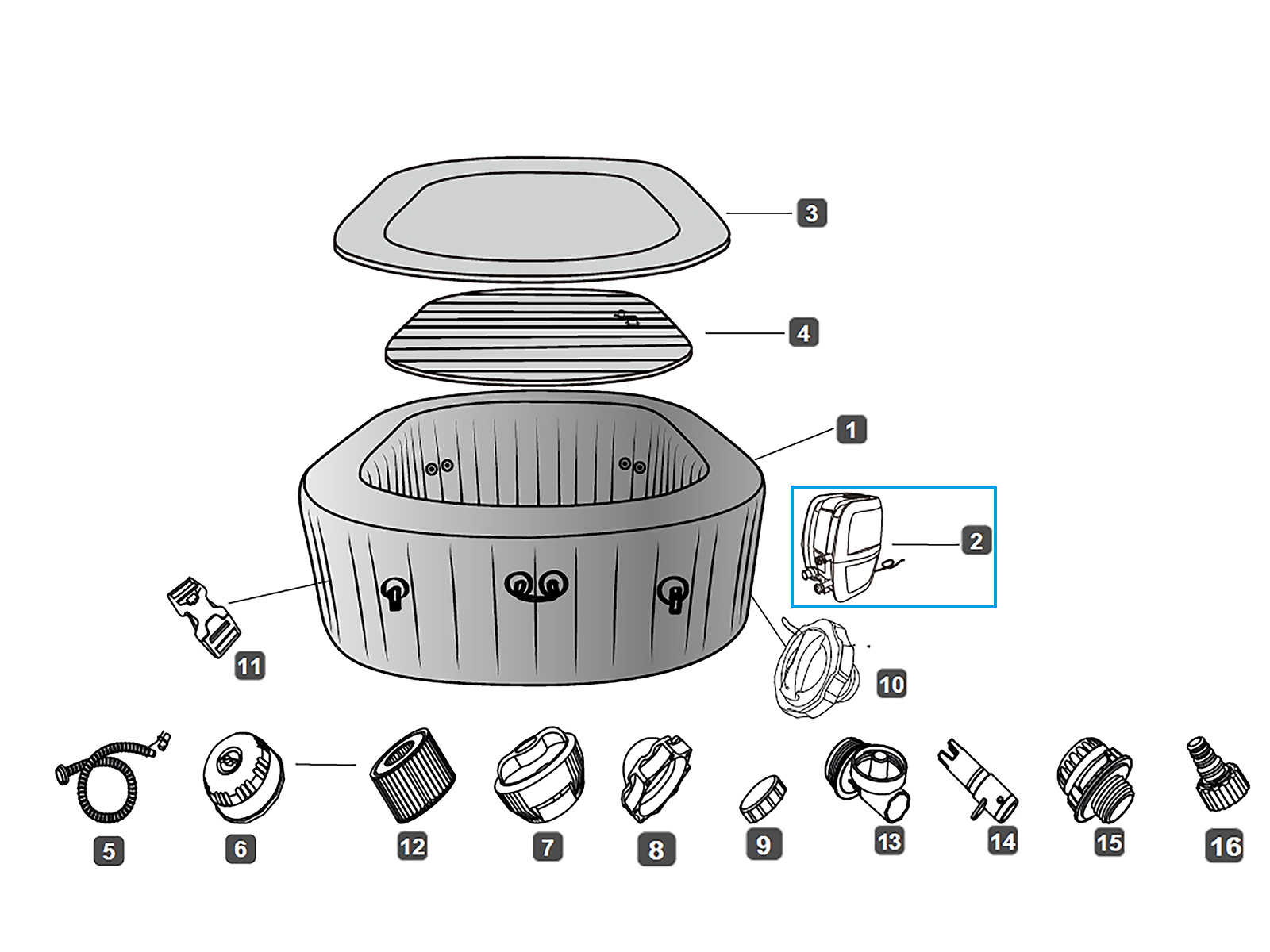 Bestway® Spare Part Heater (grey / WiFi-Modul) for various LAY-Z-SPA® AirJet™ whirlpools (2023 / 2024 | EU)