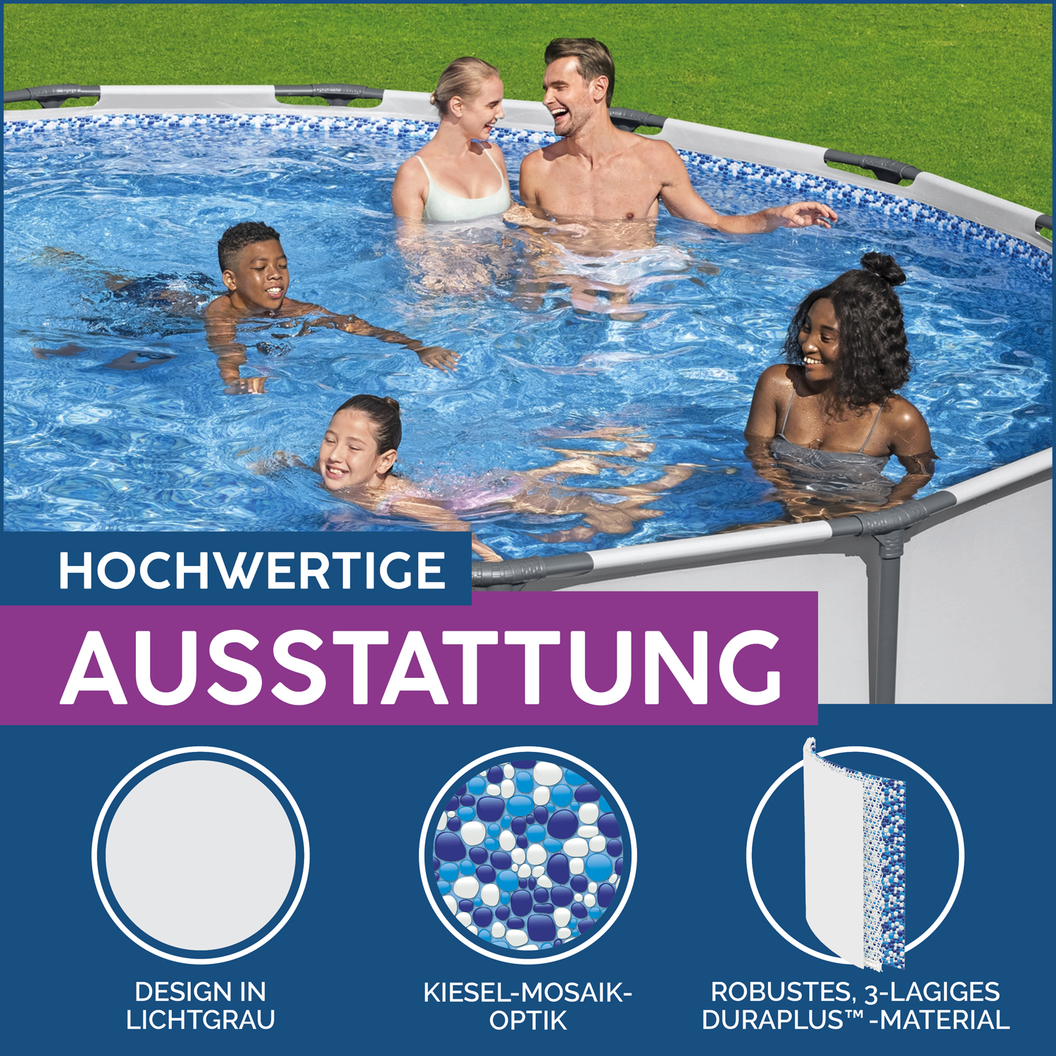 Steel Pro MAX™ Frame Pool Komplett-Set mit Filterpumpe Ø 427 x 107 cm, lichtgrau, rund