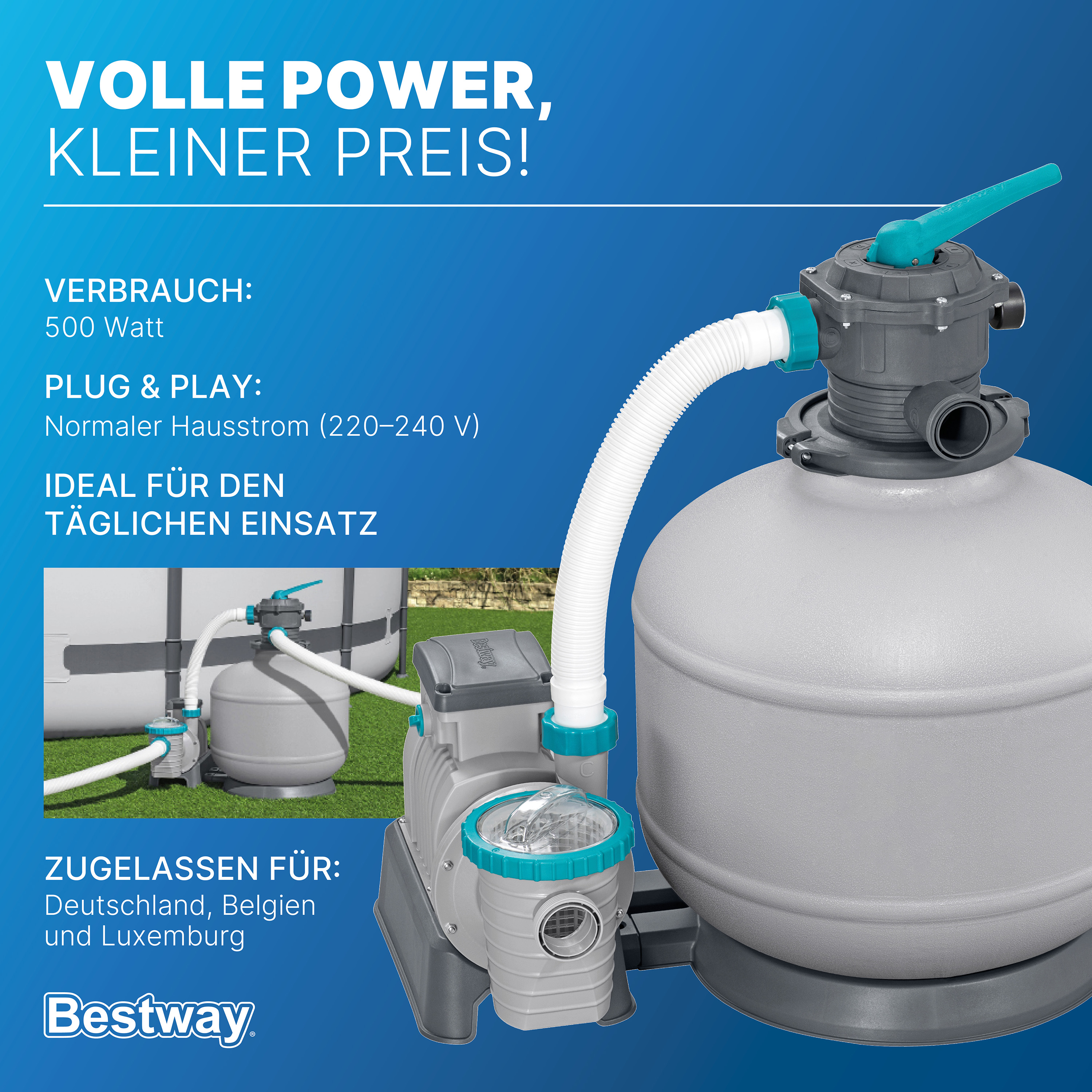 Sandfilteranlage mit Zeitschaltuhr 11.355 l/h, 500 W