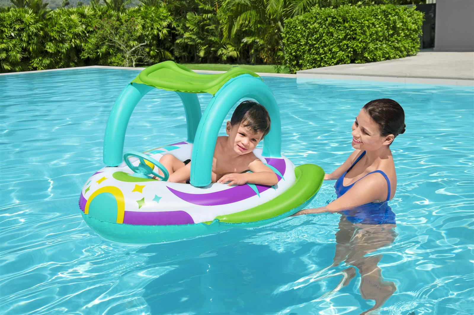 Space Splash™ Kinder-Schlauchboot Raumschiff mit Sonnenschutzdach 107 x 112 cm