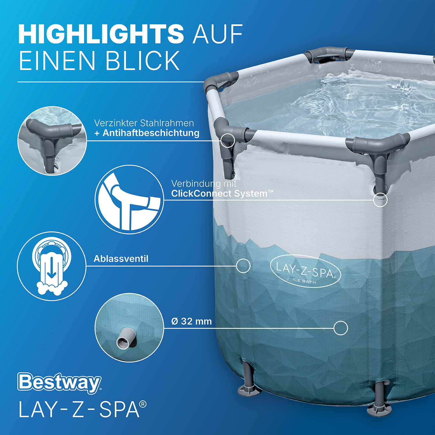 LAY-Z-SPA® Eisbad Glacial Dip™ mit Filterpumpe Ø 90 x 80 cm, rund LAY-Z-SPA® Eisbad Glacial Dip™ mit Filterpumpe Ø 90 x 80 cm, rund