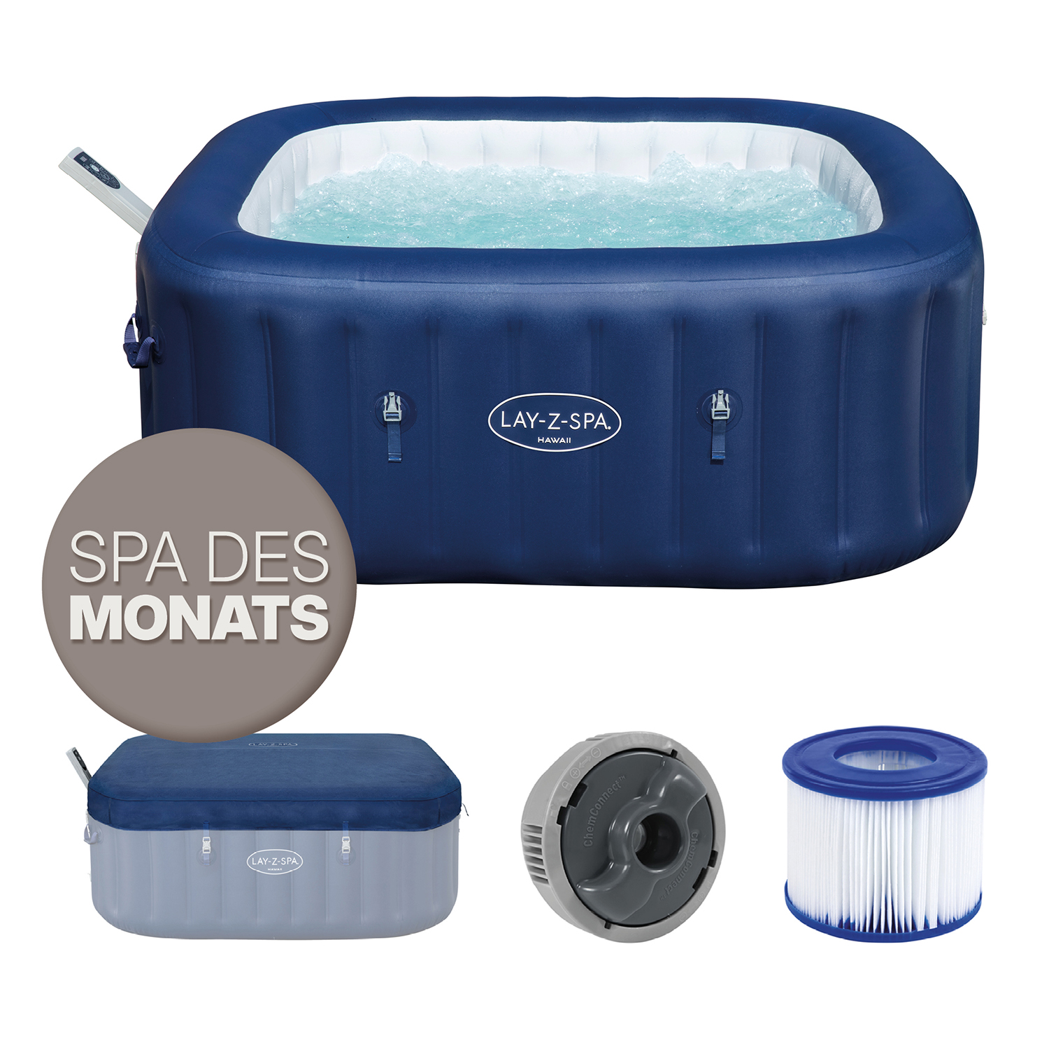 LAY-Z-SPA® Energiespar-Whirlpool Hawaii AirJet™ mit App-Steuerung, für 6 Personen, 180 x 180 x 71 cm, Kobaltblau