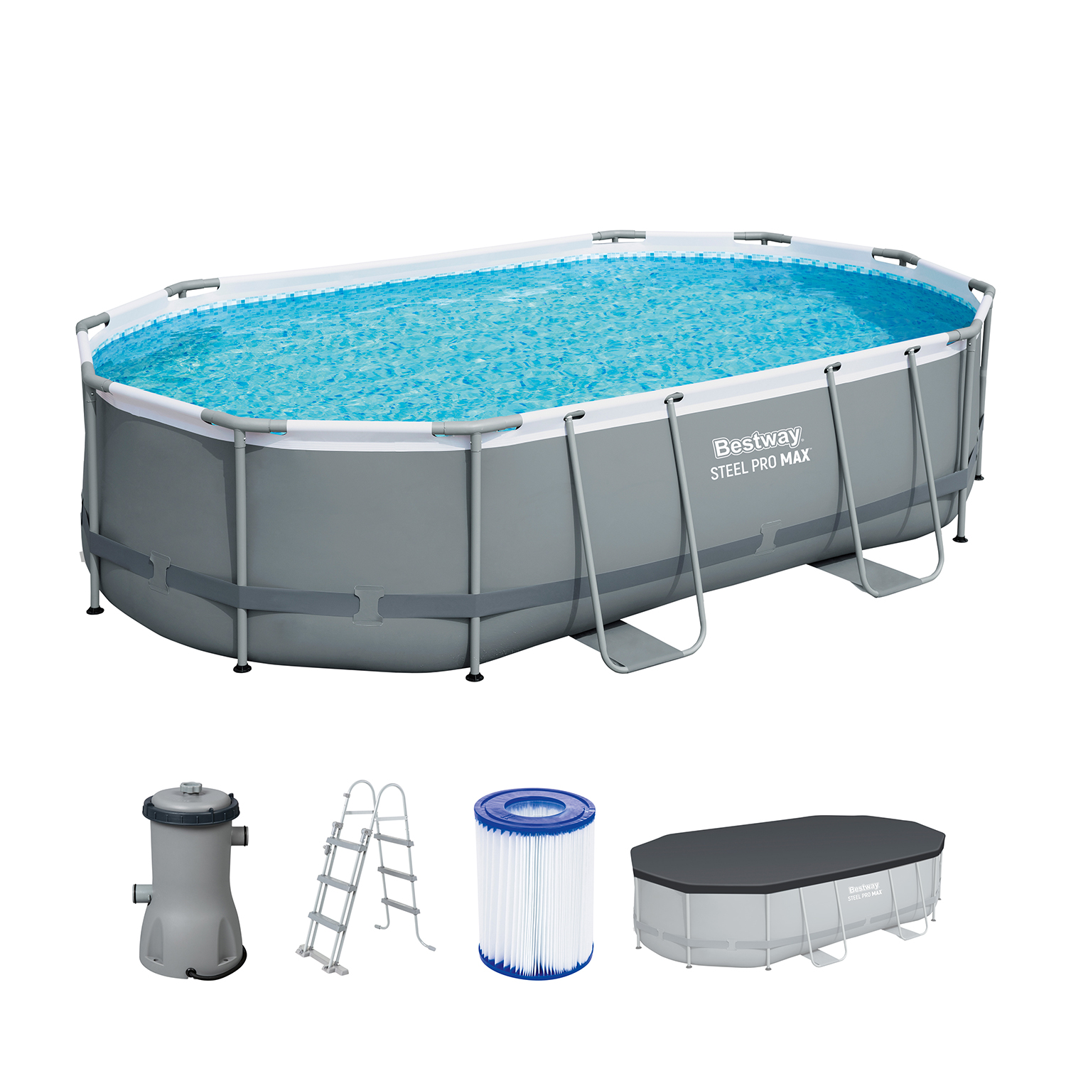 Steel Pro MAX™ Frame Pool Komplett-Set mit Filterpumpe 488 x 305 x 107 cm, grau, oval
