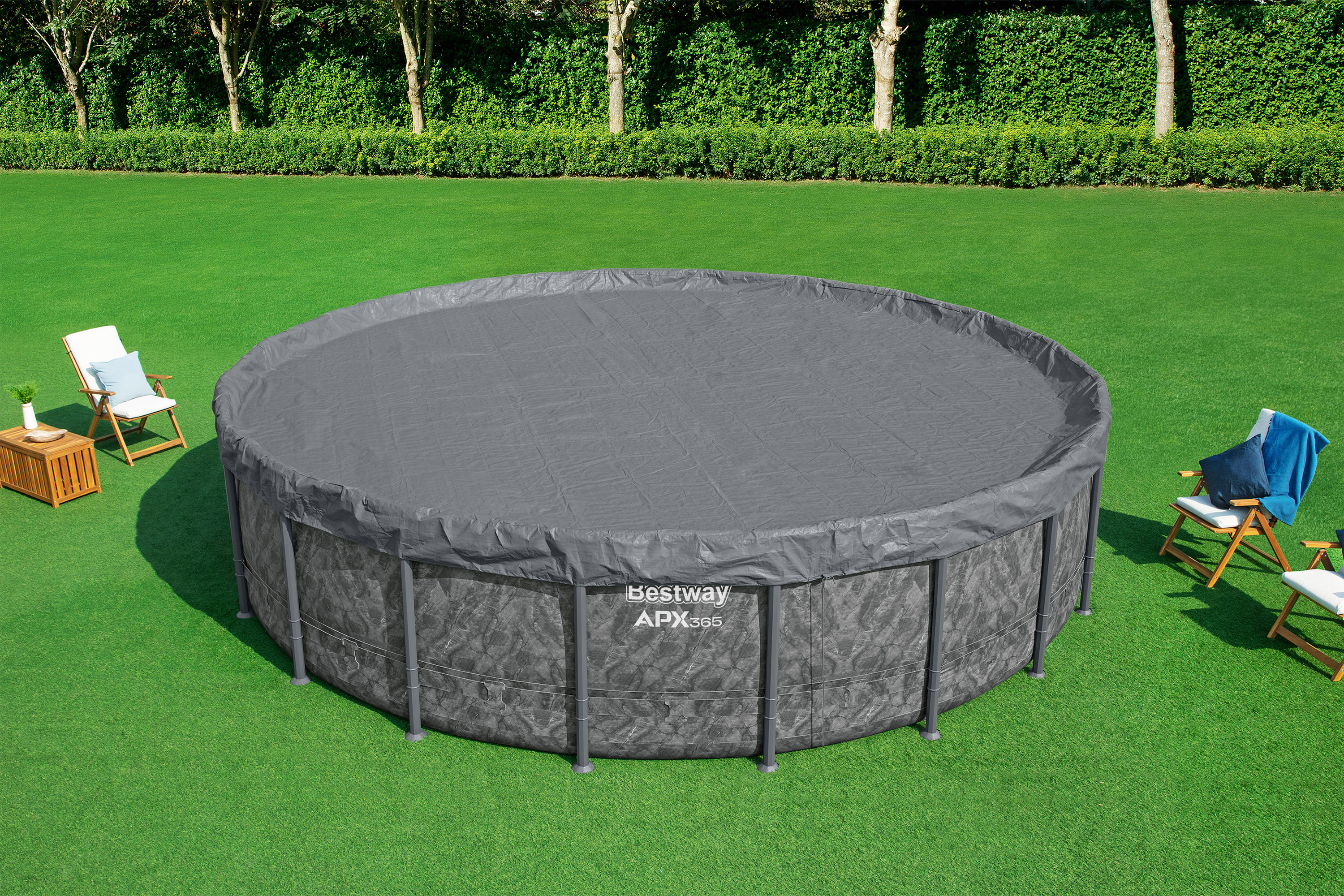 Winterfeste Premium Abdeckplane Ø 615 cm, grau, rund