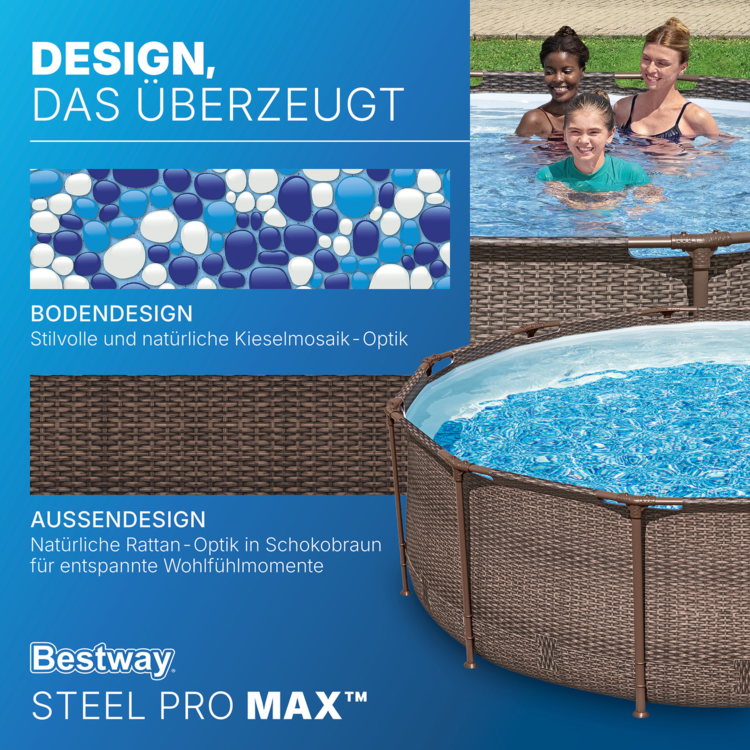 Steel Pro MAX™ Solo Pool ohne Pumpe Ø 366 x 100 cm, Rattan-Optik (Schokobraun), rund