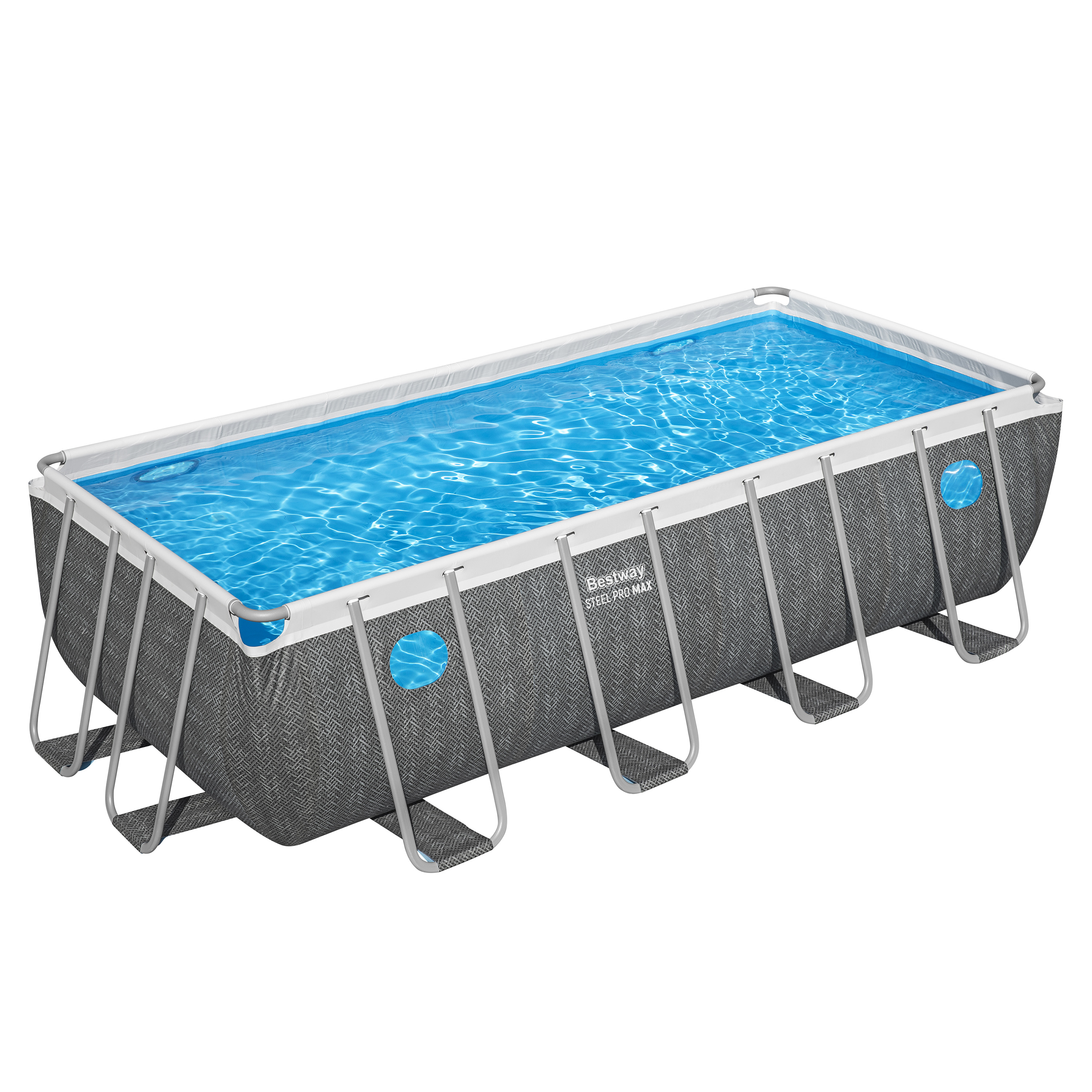 Steel Pro MAX™ Splashview™ Frame Pool Komplett Set mit Filterpumpe  488 x 244 x 122 cm, Rattan-Optik (Schiefergrau), eckig