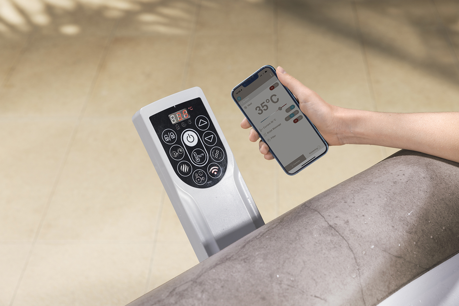 LAY-Z-SPA® Energiespar-Whirlpool Rome AirJet™ mit App-Steuerung, für 6 Personen, 180 x 180 x 71 cm, Marmor-Optik (Braun)