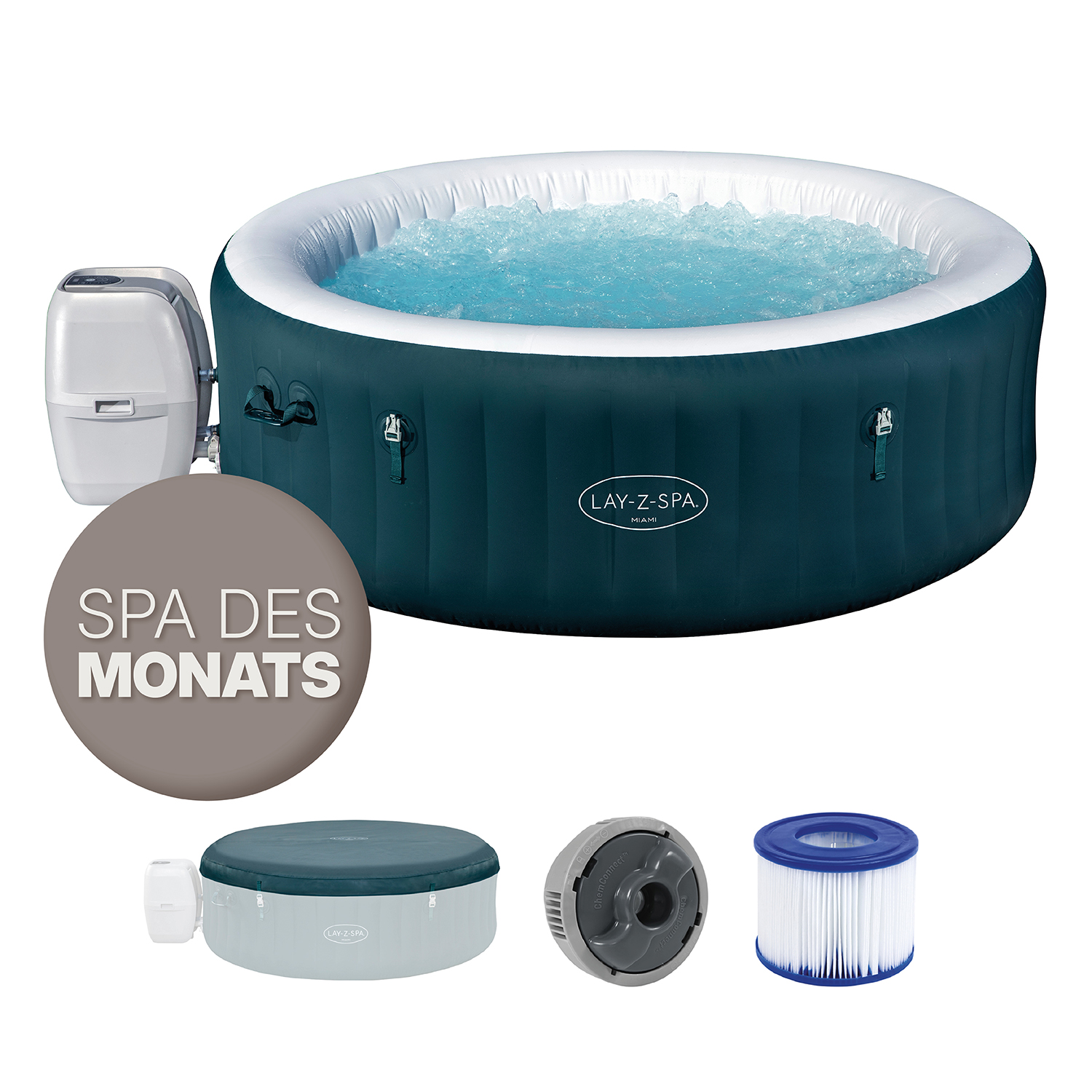 LAY-Z-SPA® Energiespar Whirlpool Miami AirJet™ für 6 Personen Ø 196 x 66 cm, Dunkelgrün