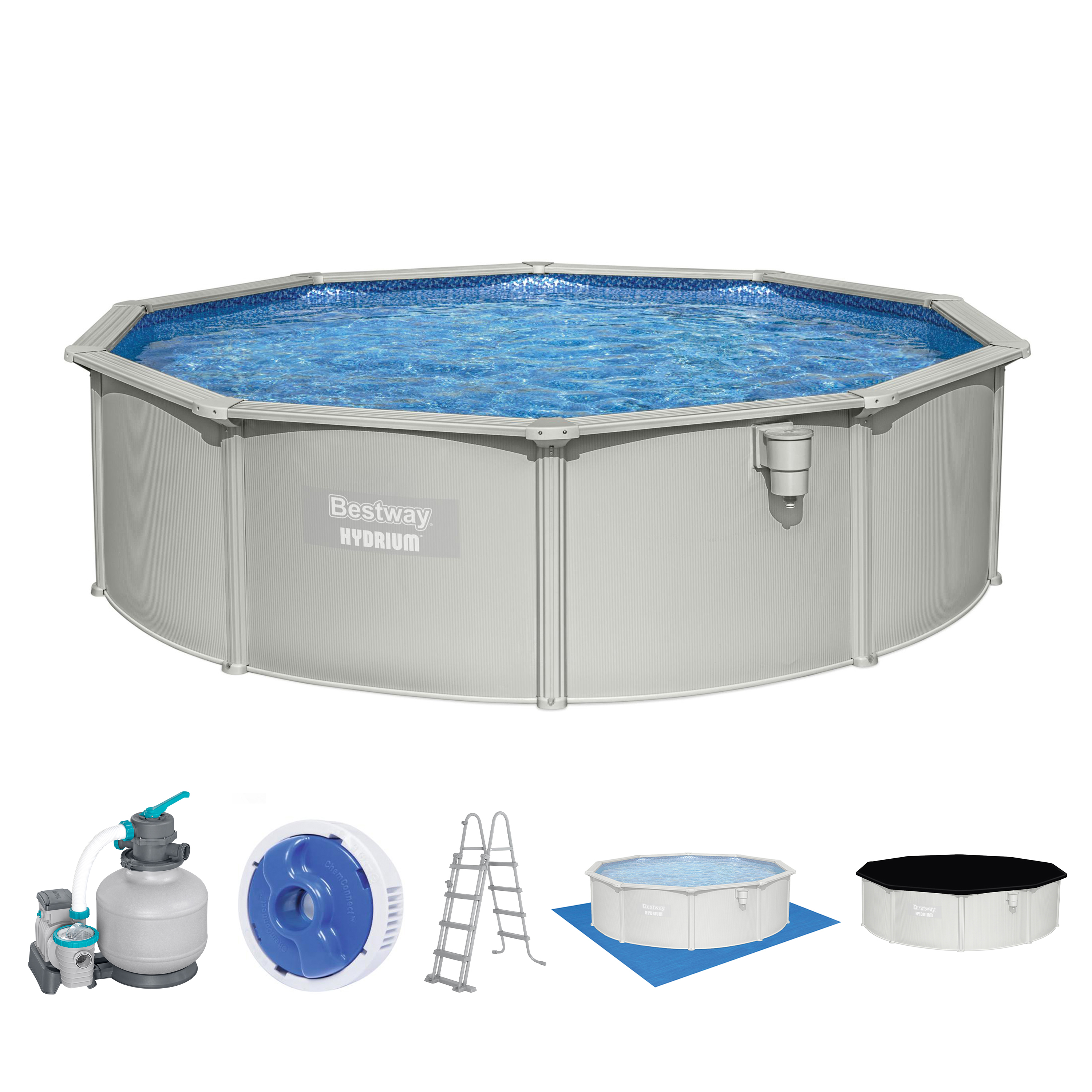 Hydrium™ Stahlwandpool Komplett-Set mit Sandfilteranlage Ø 457 x 122 cm, granitgrau, rund