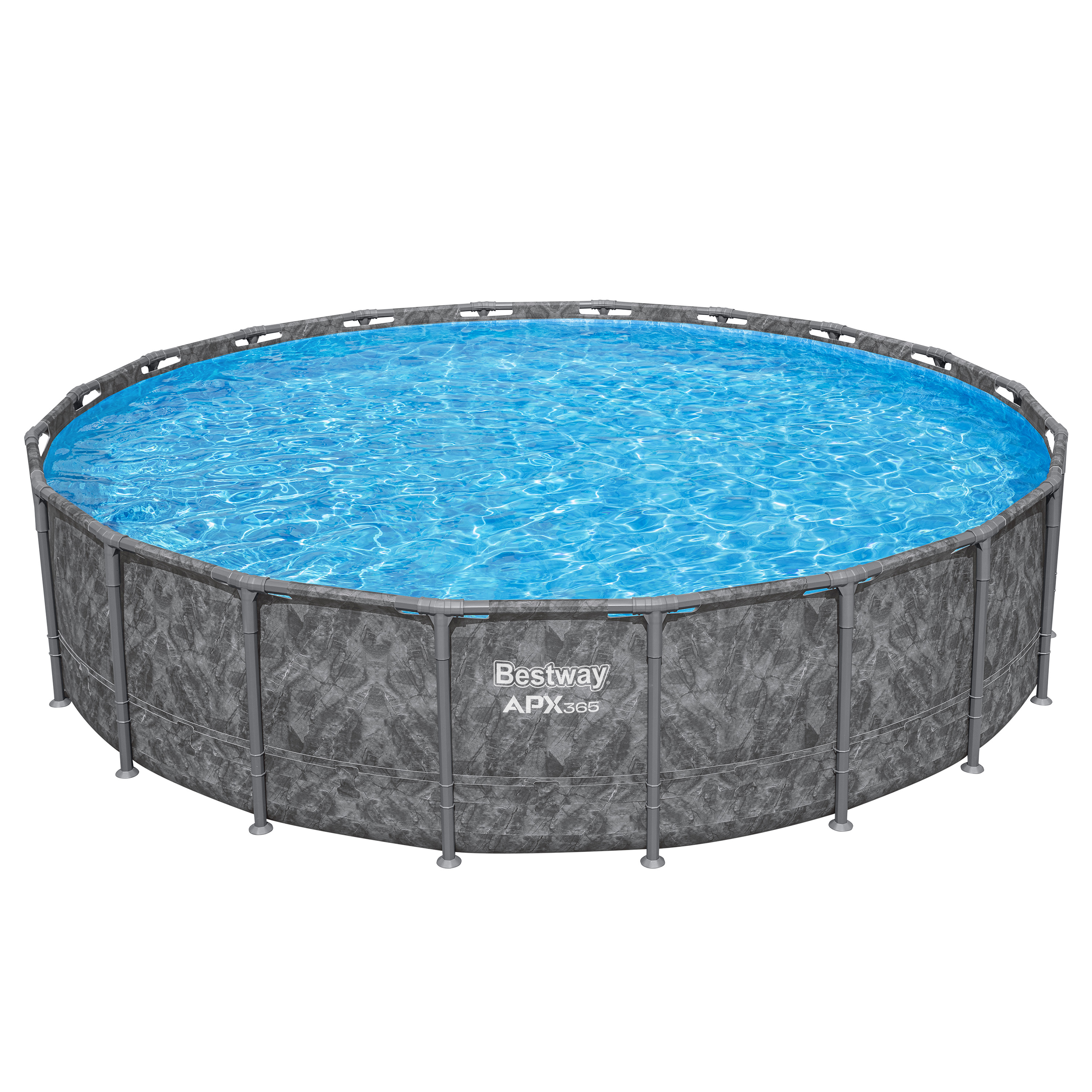 APX365™ Winterfestes Frame Pool Komplett Set mit Sandfilteranlage Ø 610 x 132 cm, Marmor-Optik (Dunkel), rund