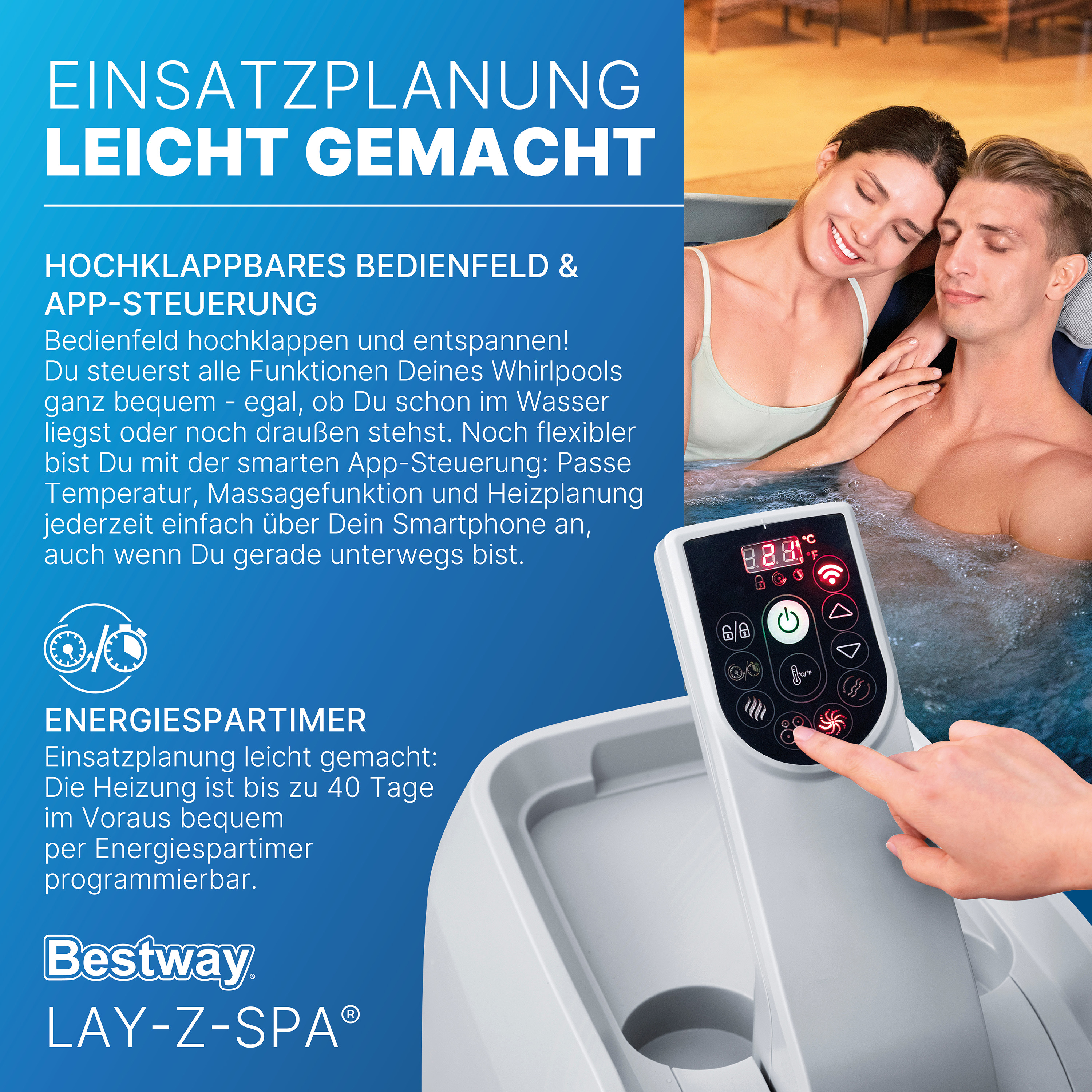 LAY-Z-SPA® Energiespar Whirlpool Santorini HydroJet Pro™ mit App-Steuerung, für 7 Personen Ø 216 x 80 cm, Graphit