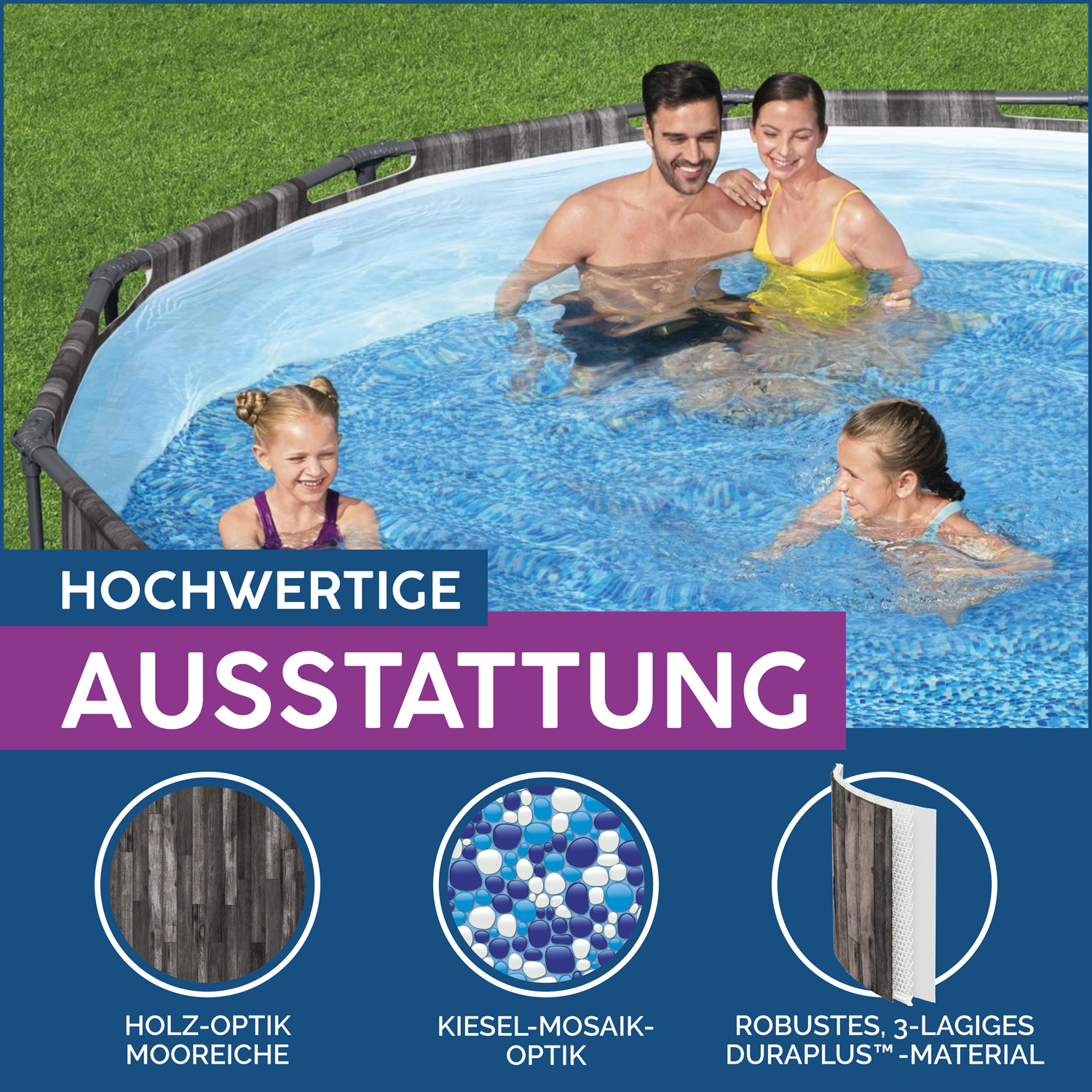 Steel Pro MAX™ Frame Pool-Set mit Filterpumpe Ø 366 x 100 cm, Holz-Optik (Mooreiche), rund