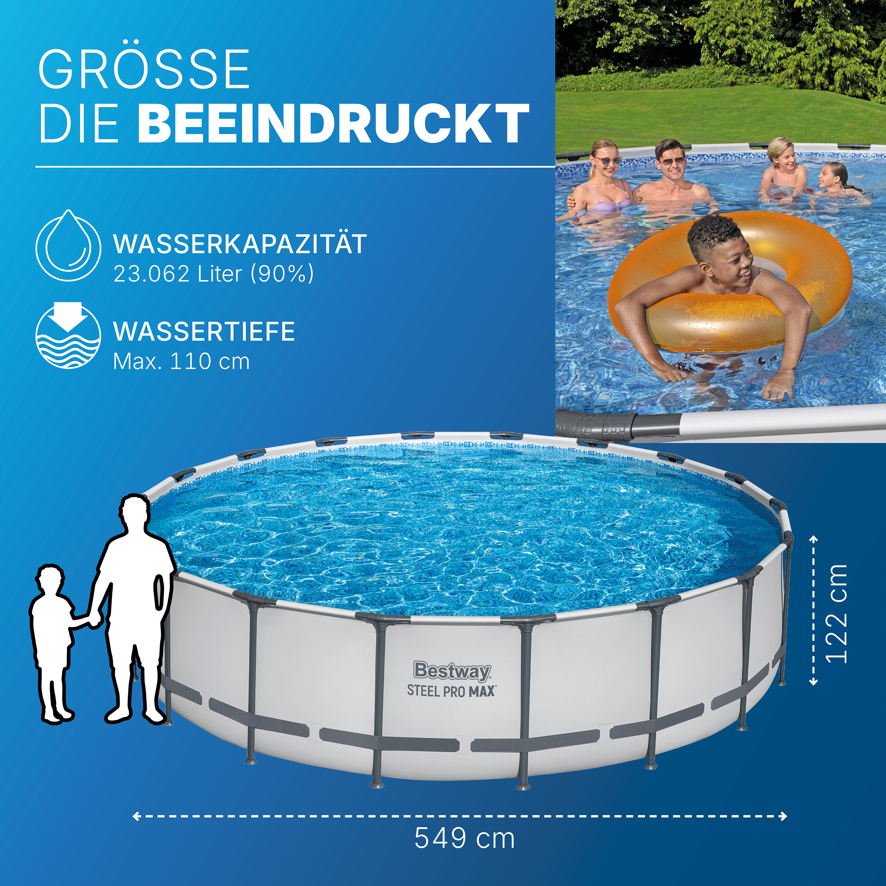 Steel Pro MAX™ Solo Pool ohne Zubehör Ø 549 x 122 cm, lichtgrau, rund