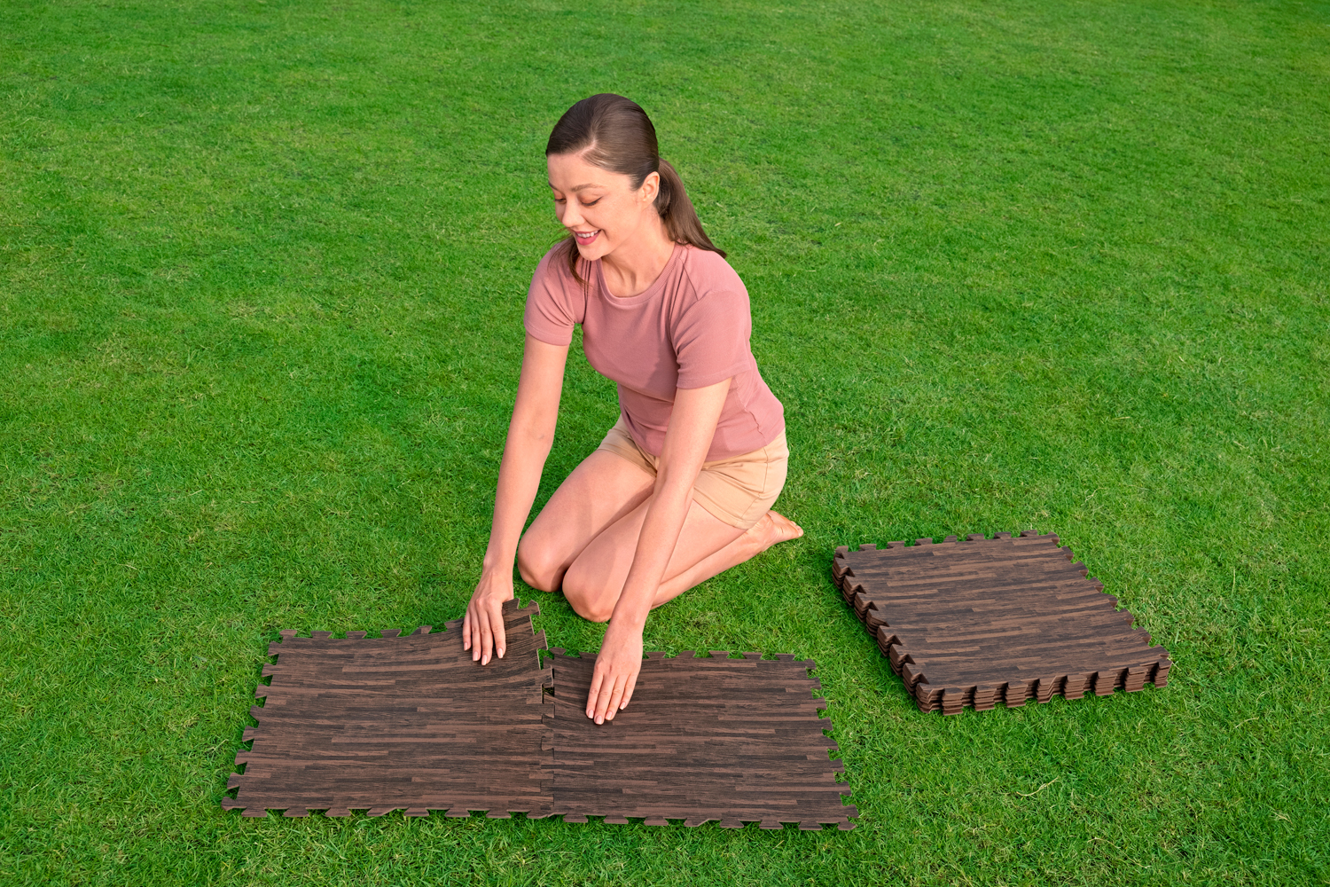 Pool-Bodenschutzfliesen Set 12 Stück á 50 x 50 cm, Holz-Optik (Palisander)
