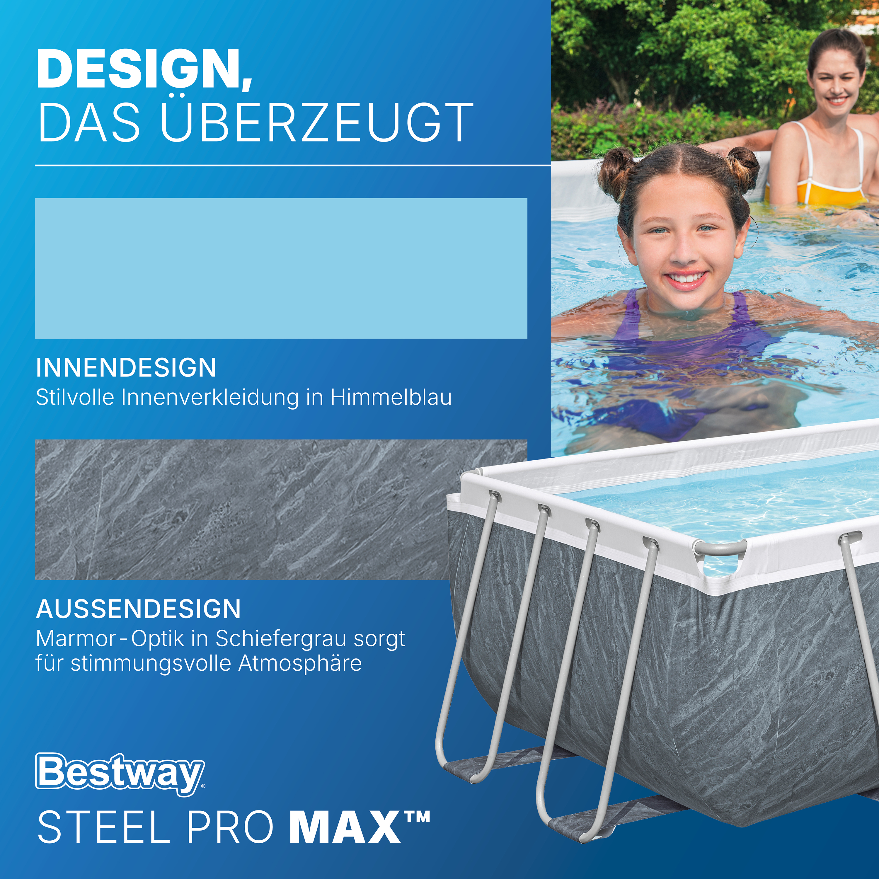 Steel Pro MAX™ Solo Pool ohne Zubehör 404 x 201 x 100 cm, Marmor-Optik (Schiefergrau), eckig