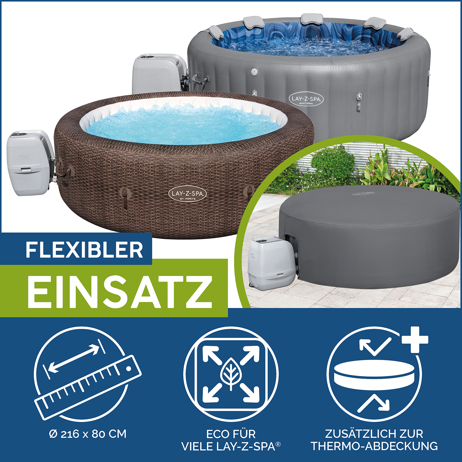 LAY-Z-SPA® Xtras EnergySense™ Plus Thermo-Komplettabdeckung Ø 216 x 80 cm, rund
