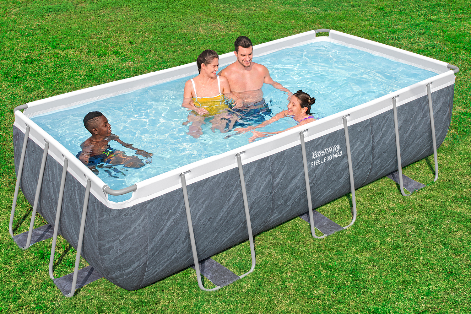 Steel Pro MAX™ Frame Pool Set mit Filterpumpe 404 x 201 x 100 cm, Marmor-Optik (Schiefergrau), eckig