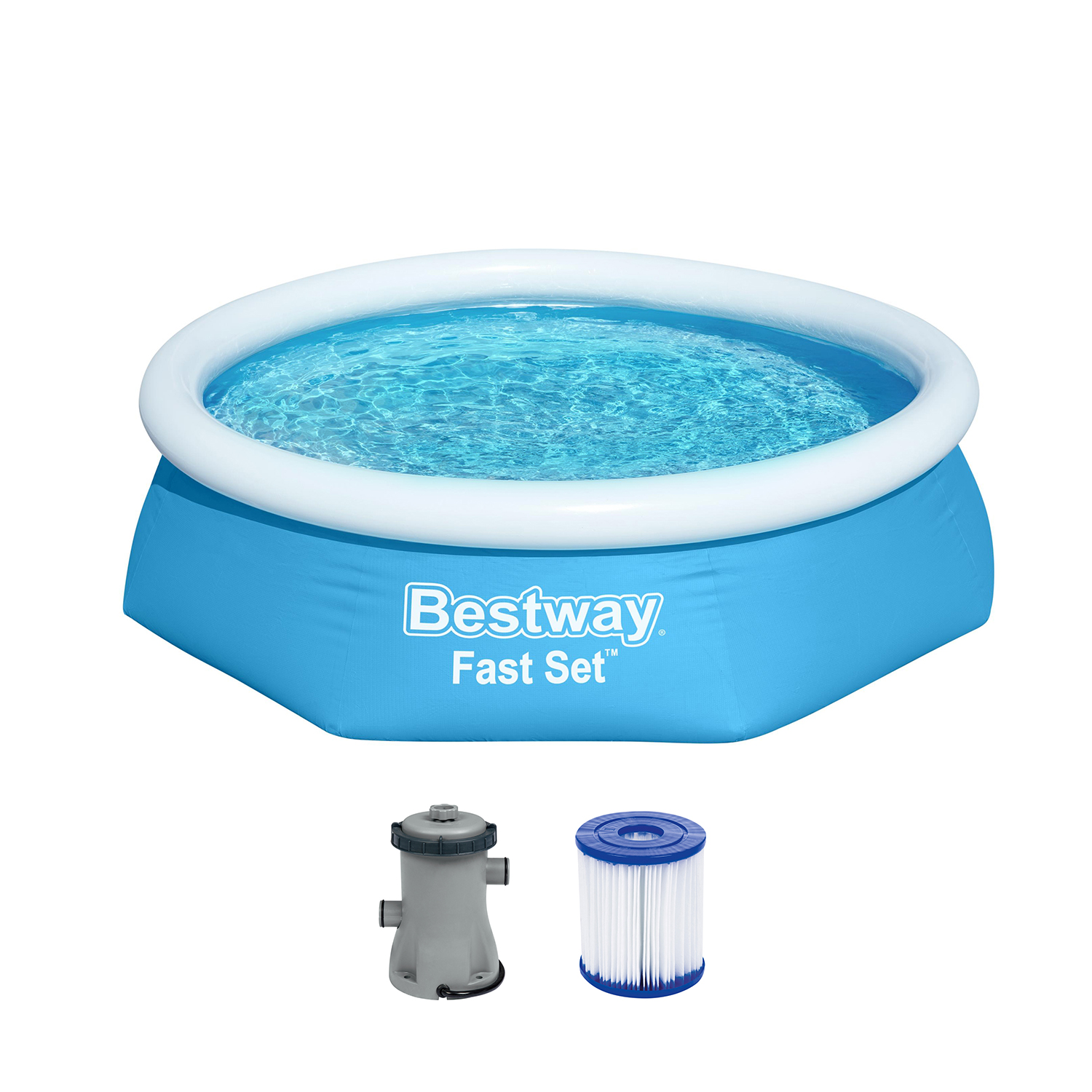 Fast Set™ Aufstellpool-Set mit Filterpumpe Ø 244 x 61 cm, blau, rund Fast Set™ Aufstellpool-Set mit Filterpumpe Ø 244 x 61 cm, blau, rund