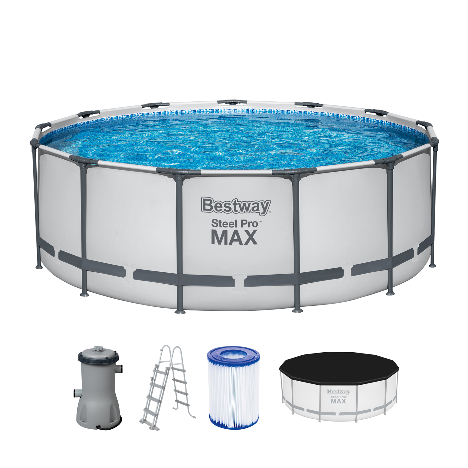 Steel Pro MAX™ Frame Pool  Komplett-Set mit Filterpumpe Ø 396 x 122 cm, lichtgrau, rund