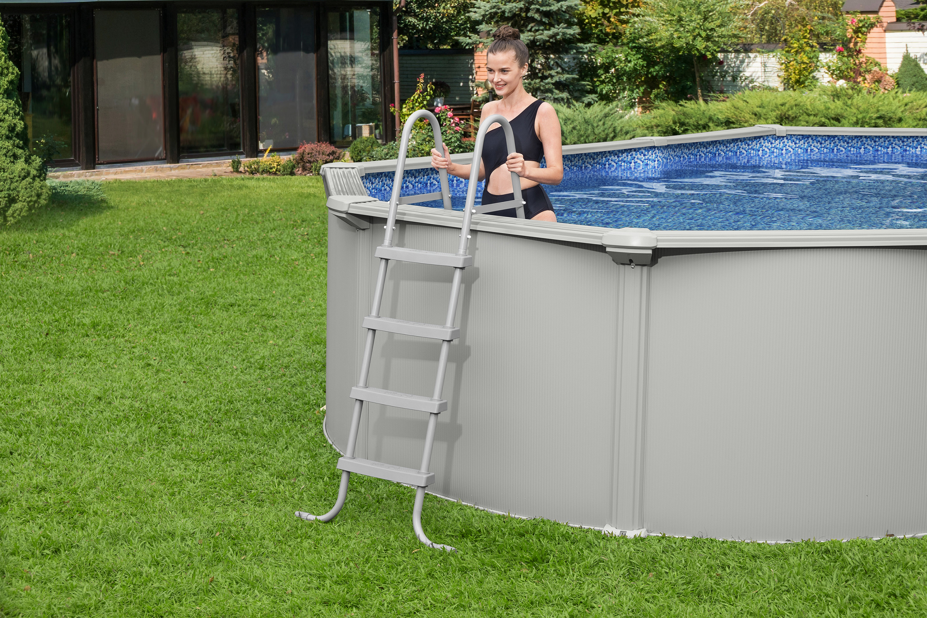 Hydrium™ Stahlwandpool Komplett Set mit Sandfilteranlage 610 x 366 x 122 cm, granitgrau, oval