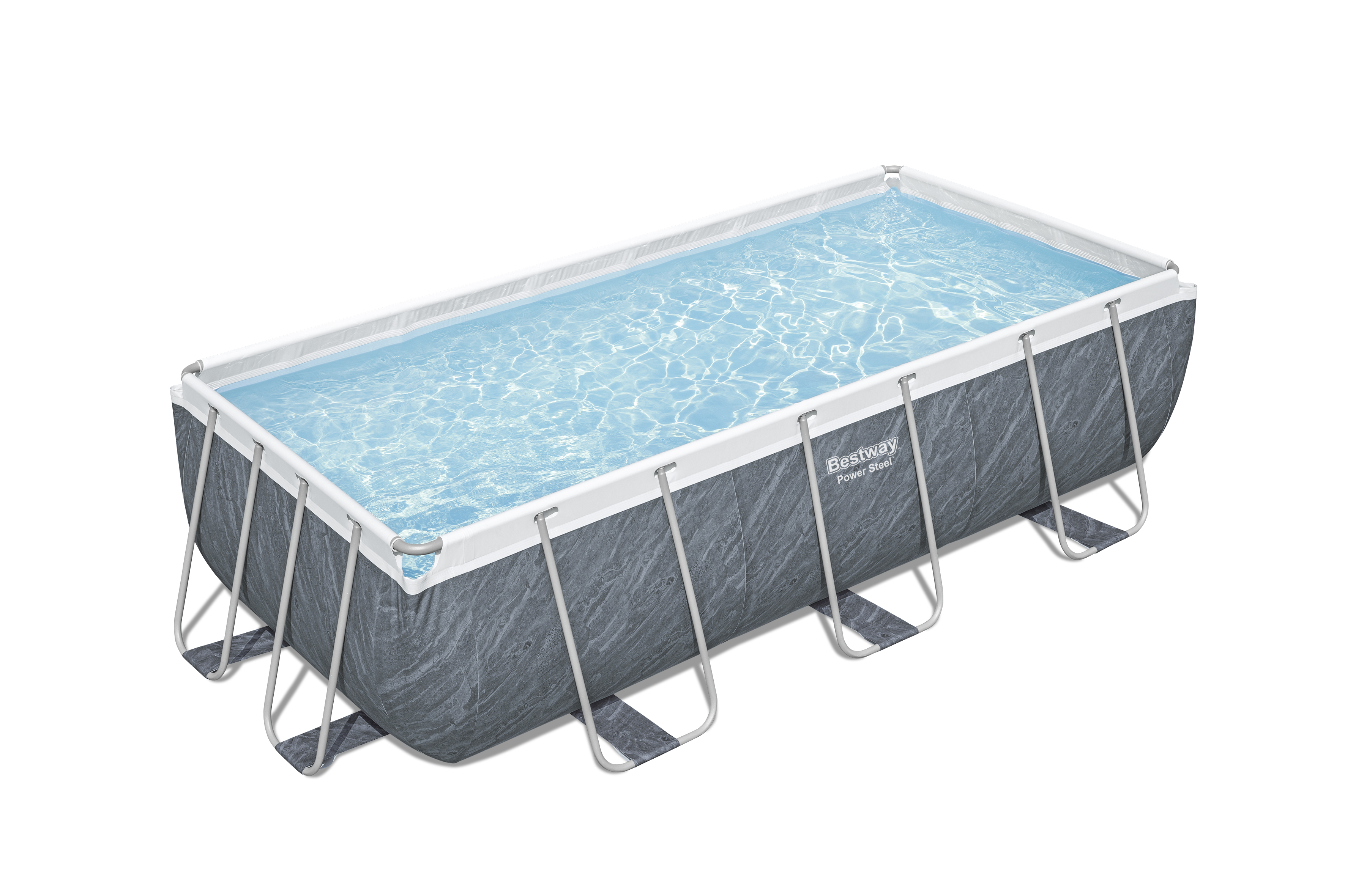 Power Steel™ Solo Pool ohne Zubehör 404 x 201 x 100 cm, Marmor-Optik (Schiefergrau), eckig