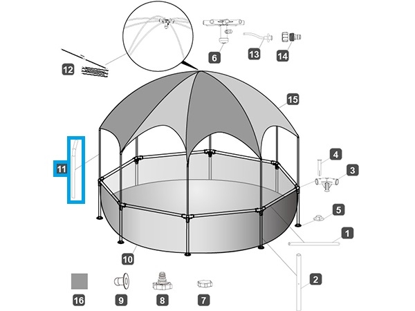 Bestway® Spare Part Tent leg (white) for Steel Pro™ Splash-in-Shade Play pool Ø 244 x 51 cm, round
