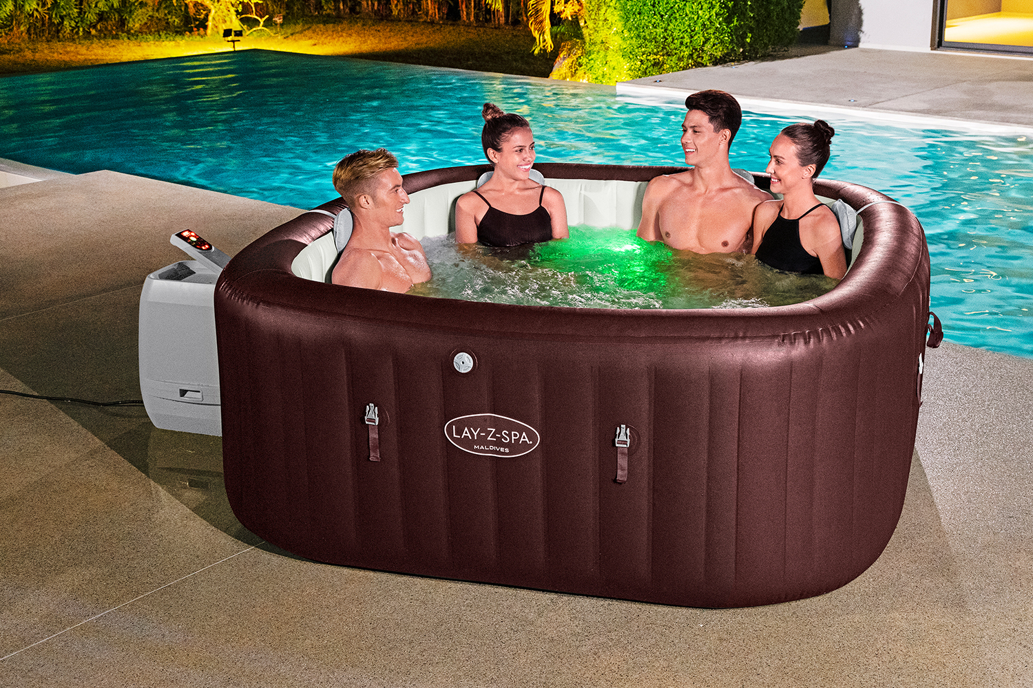 LAY-Z-SPA® Energiespar-Whirlpool Maldives HydroJet Pro™ mit App-Steuerung, für 7 Personen 201 x 201 x 80 cm, Mahagoni
