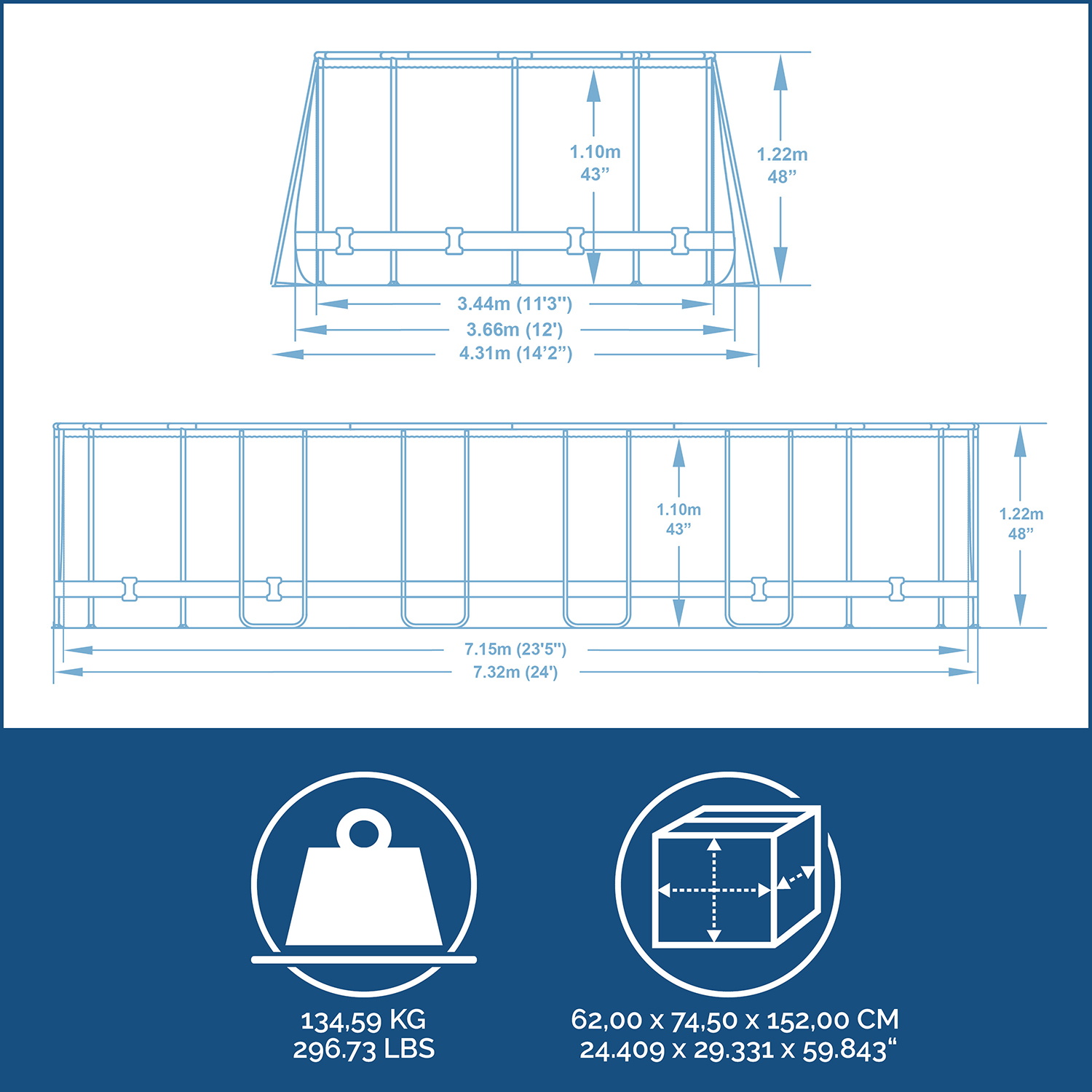 Power Steel™ Frame Pool Komplett-Set mit Filterpumpe 732 x 366 x 122 cm , Holz-Optik (Mooreiche), oval