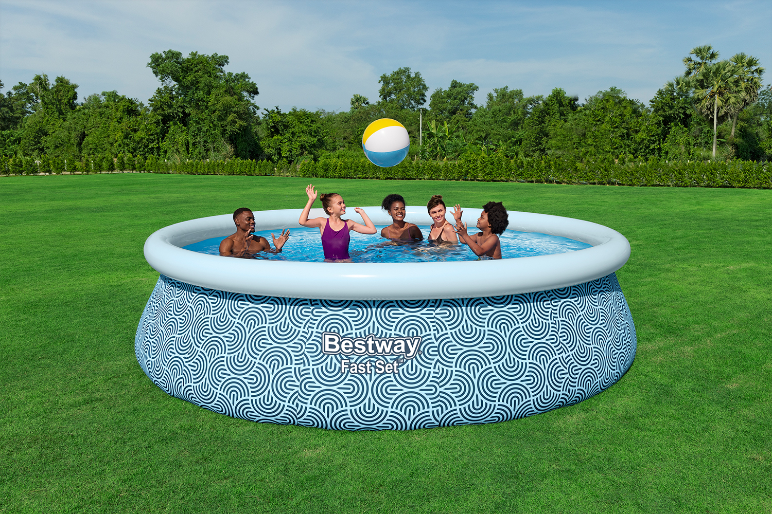 Fast Set™ Aufstellpool-Set mit Filterpumpe Ø 457 x 107 cm, Grafisches Liniendesign, rund