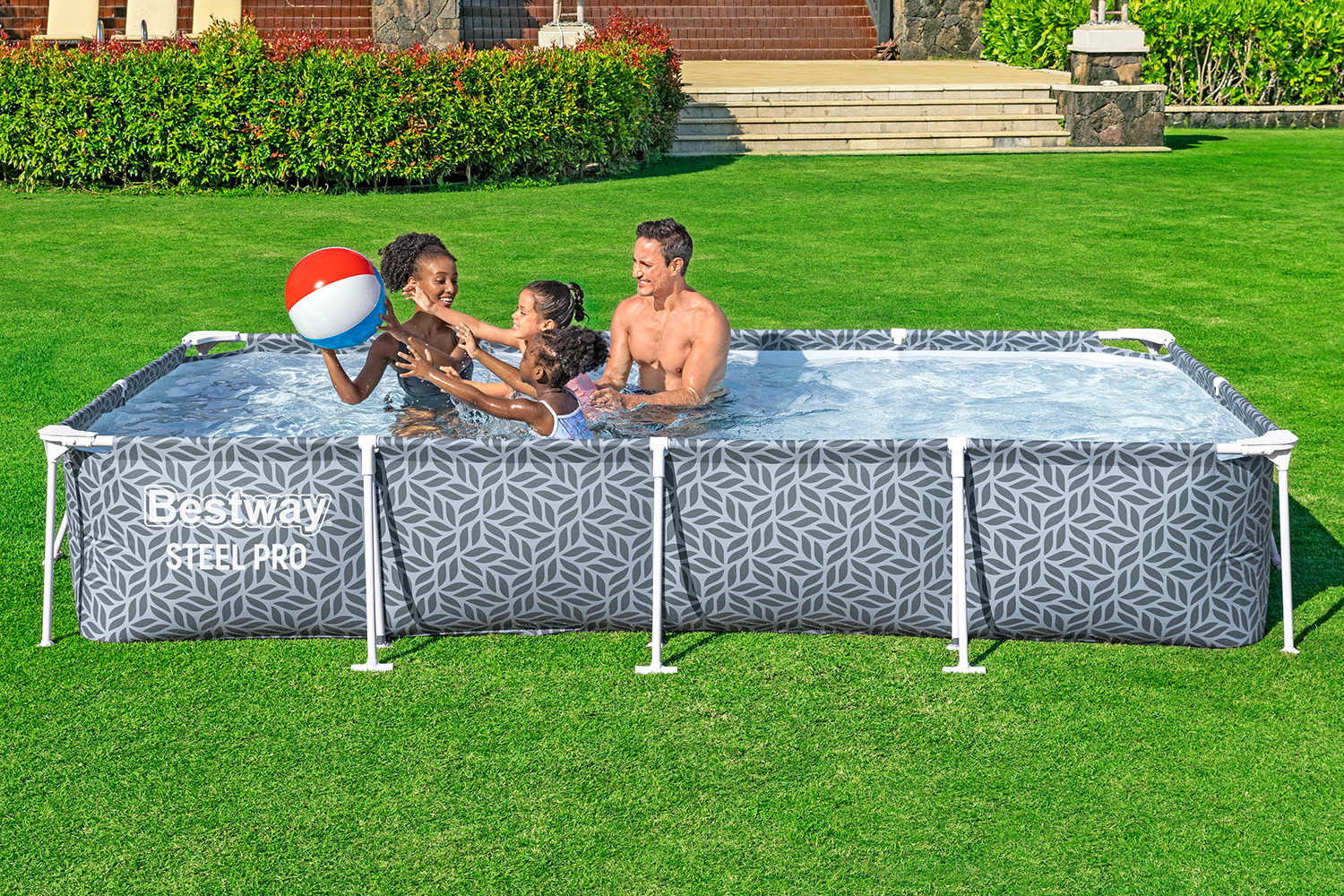 Steel Pro® Frame Pool ohne Pumpe 366 x 201 x 66 cm, Blattform-Design, eckig