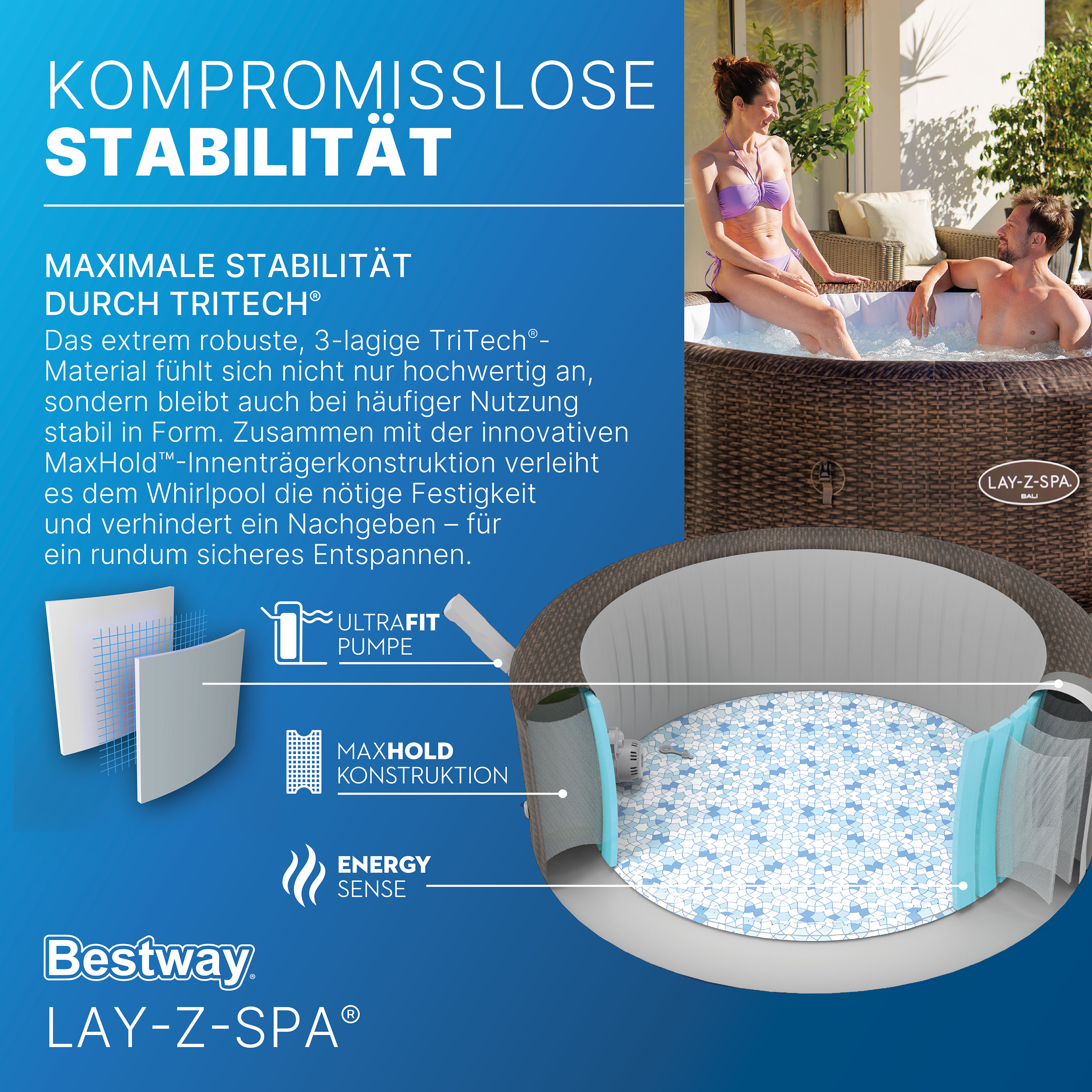 LAY-Z-SPA® Energiespar Whirlpool Bali AirJet™ mit App-Steuerung, für 7 Personen, Ø 216 x 71 cm, Rattan-Optik (Schokobraun)