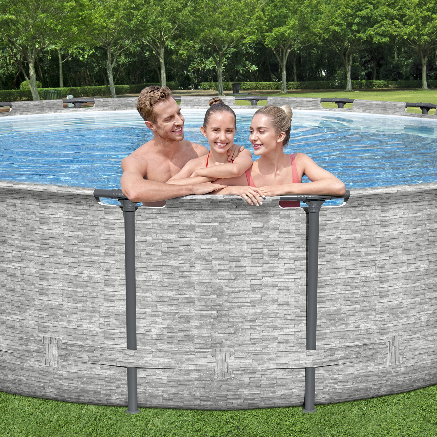 Steel Pro MAX™ Solo Pool ohne Zubehör Ø 488 x 122 cm, Steinwand-Optik (Cremegrau), rund