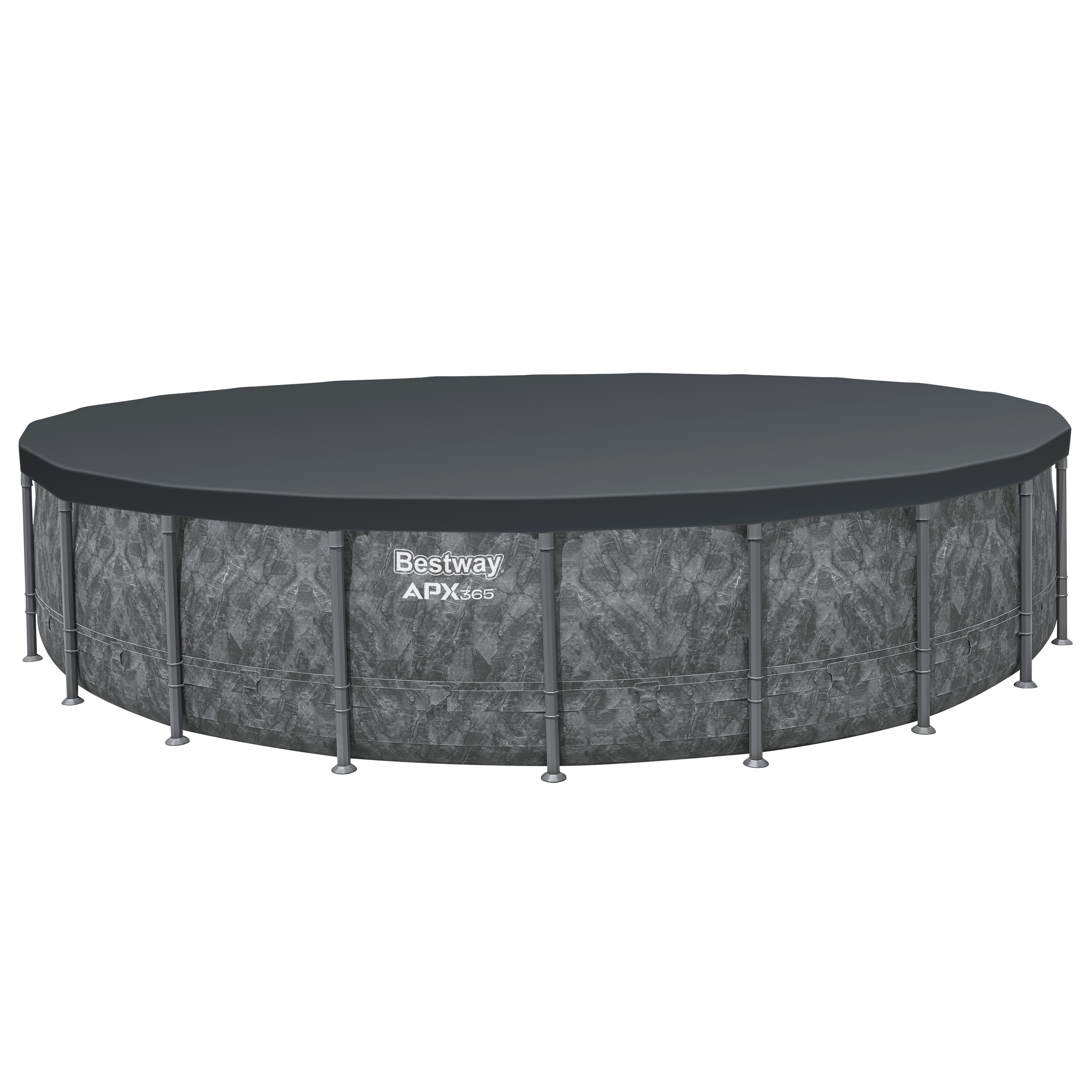 APX365™ Winterfestes Frame Pool Komplett Set mit Sandfilteranlage Ø 671 x 132 cm, Marmor-Optik (Dunkel), rund