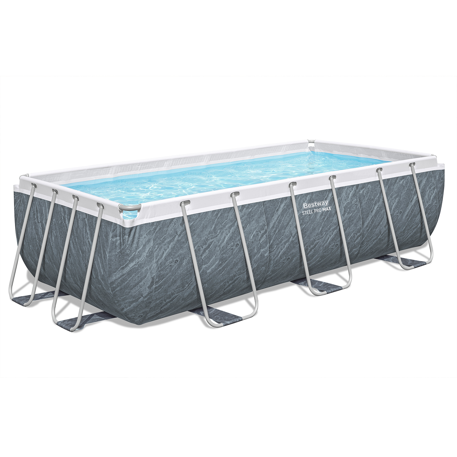Steel Pro MAX™ Frame Pool Set mit Filterpumpe 404 x 201 x 100 cm, Marmor-Optik (Schiefergrau), eckig
