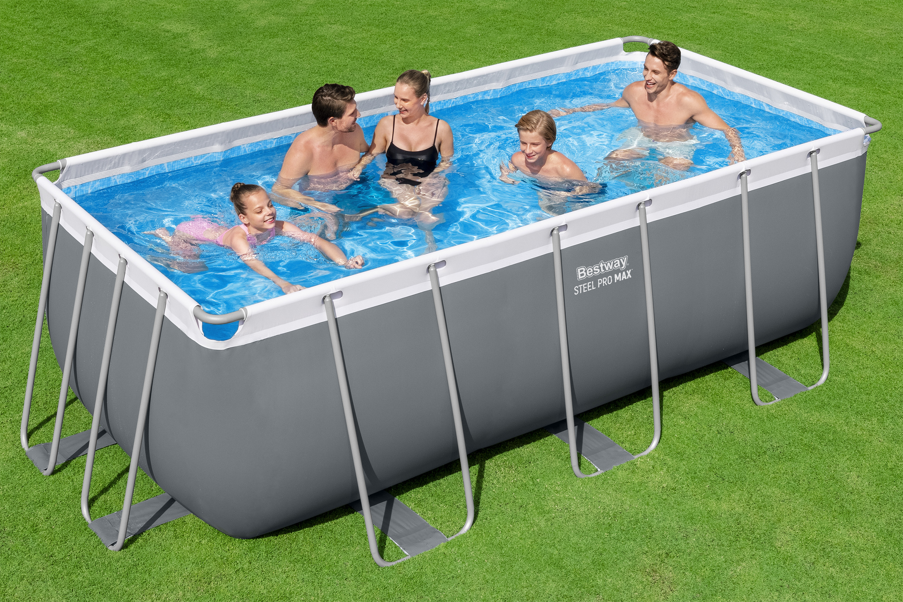 Steel Pro MAX™ Frame Pool Set mit Sandfilteranlage 412 x 201 x 122 cm, grau, eckig