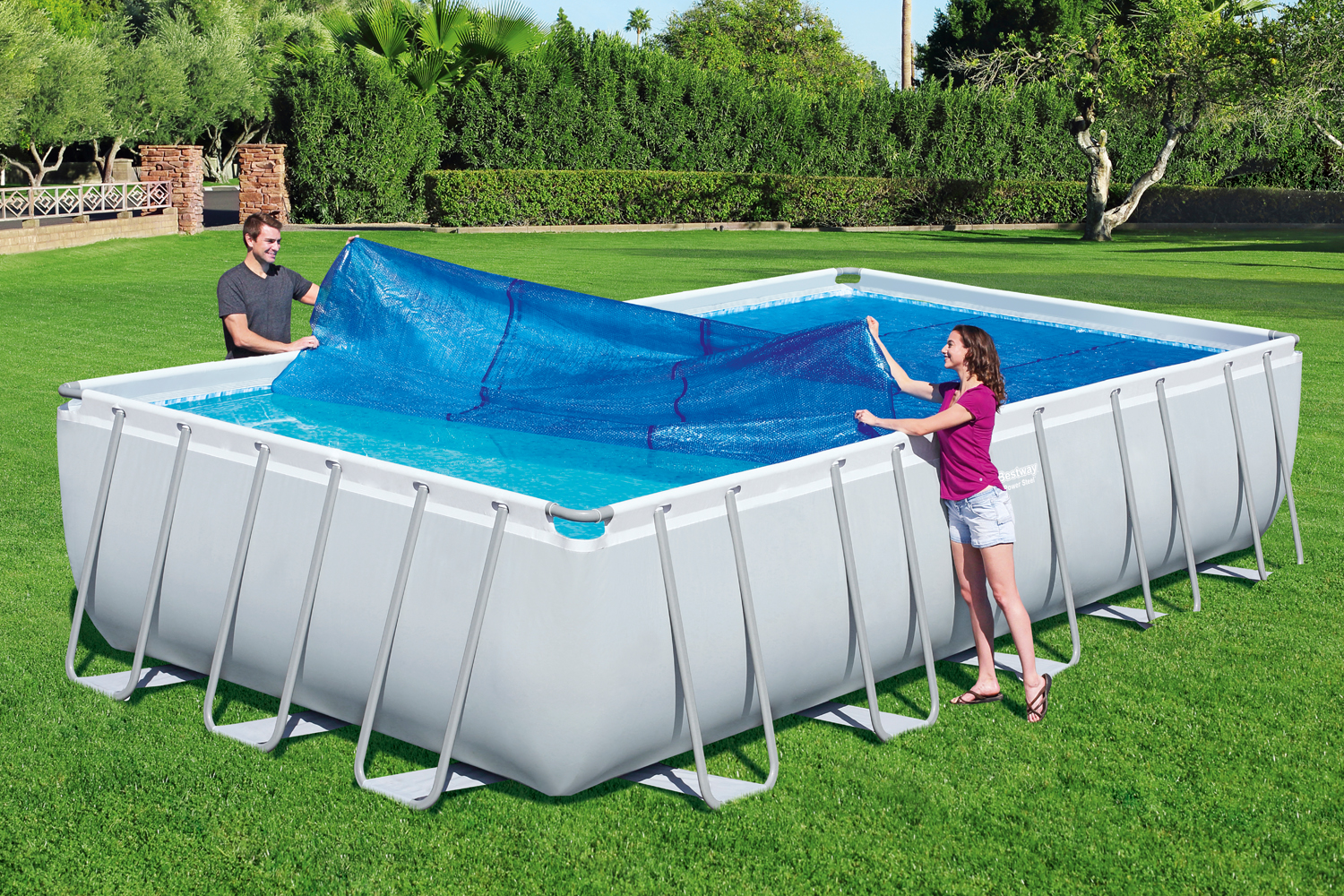 PE-Solarabdeckplane 703 x 336 cm, blau, eckig