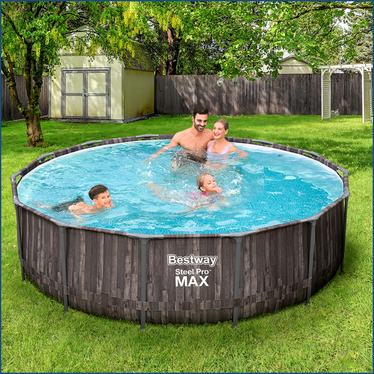 Steel Pro MAX™ Auftstellpool-Komplett-Set mit Filterpumpe Ø 427 x 107 cm, Holz-Optik (Mooreiche), rund