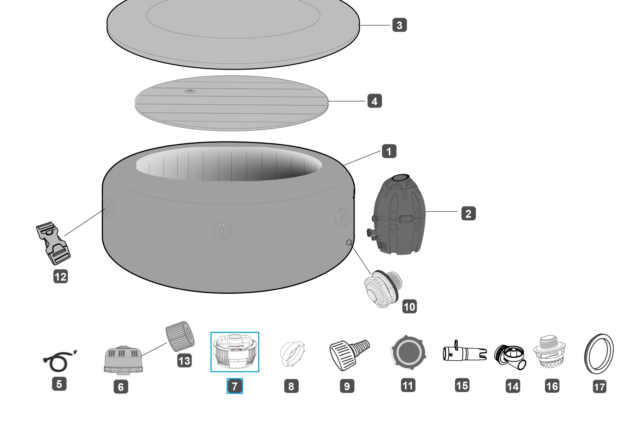 Bestway® Spare Part ChemConnect™ chemical dispenser (grey) for LAY-Z-SPA® whirlpools (2019 to 2021)