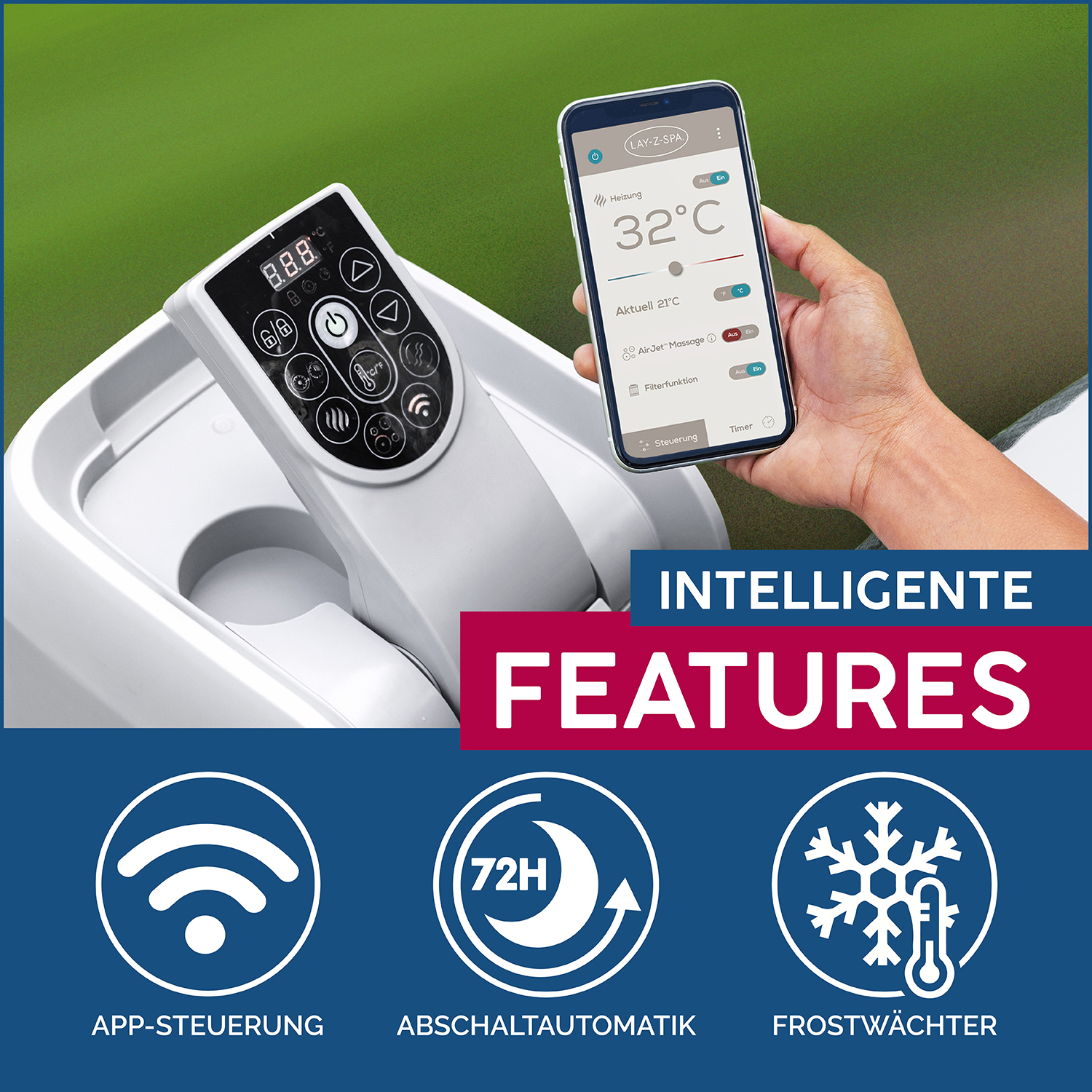 LAY-Z-SPA® WLAN-Whirlpool Milan AirJet Plus™ Ø 196 x 71 cm, rund