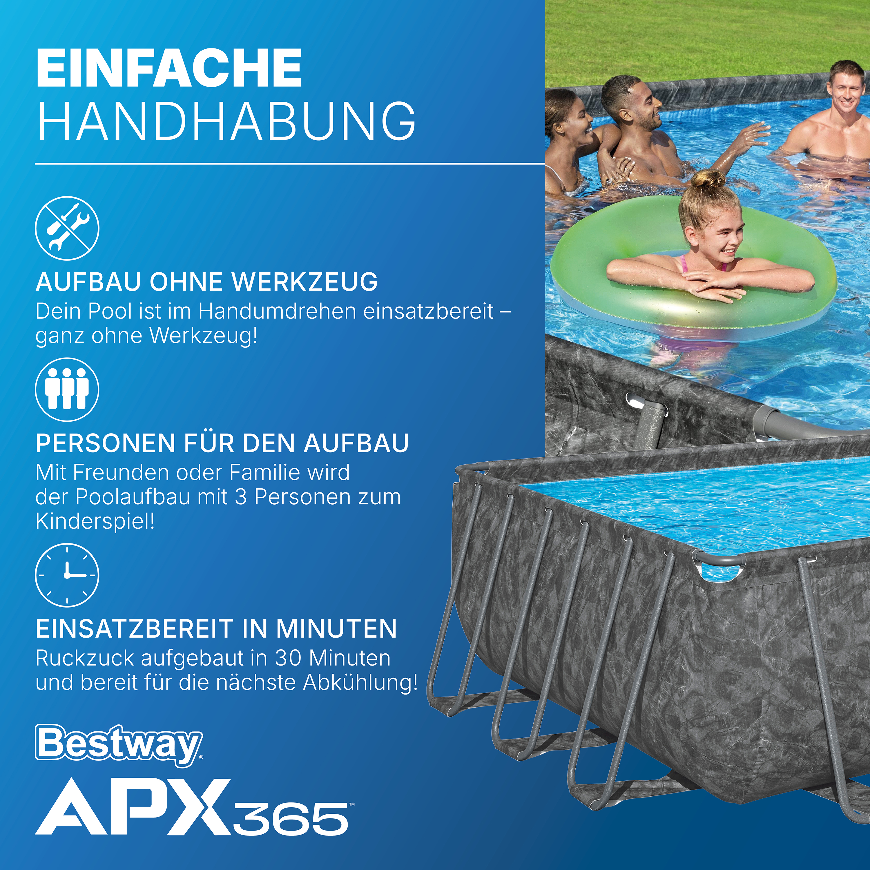 APX365™ Winterfester Solo Pool ohne Zubehör 732 x 366 x 132 cm, Marmor-Optik (Dunkel), eckig