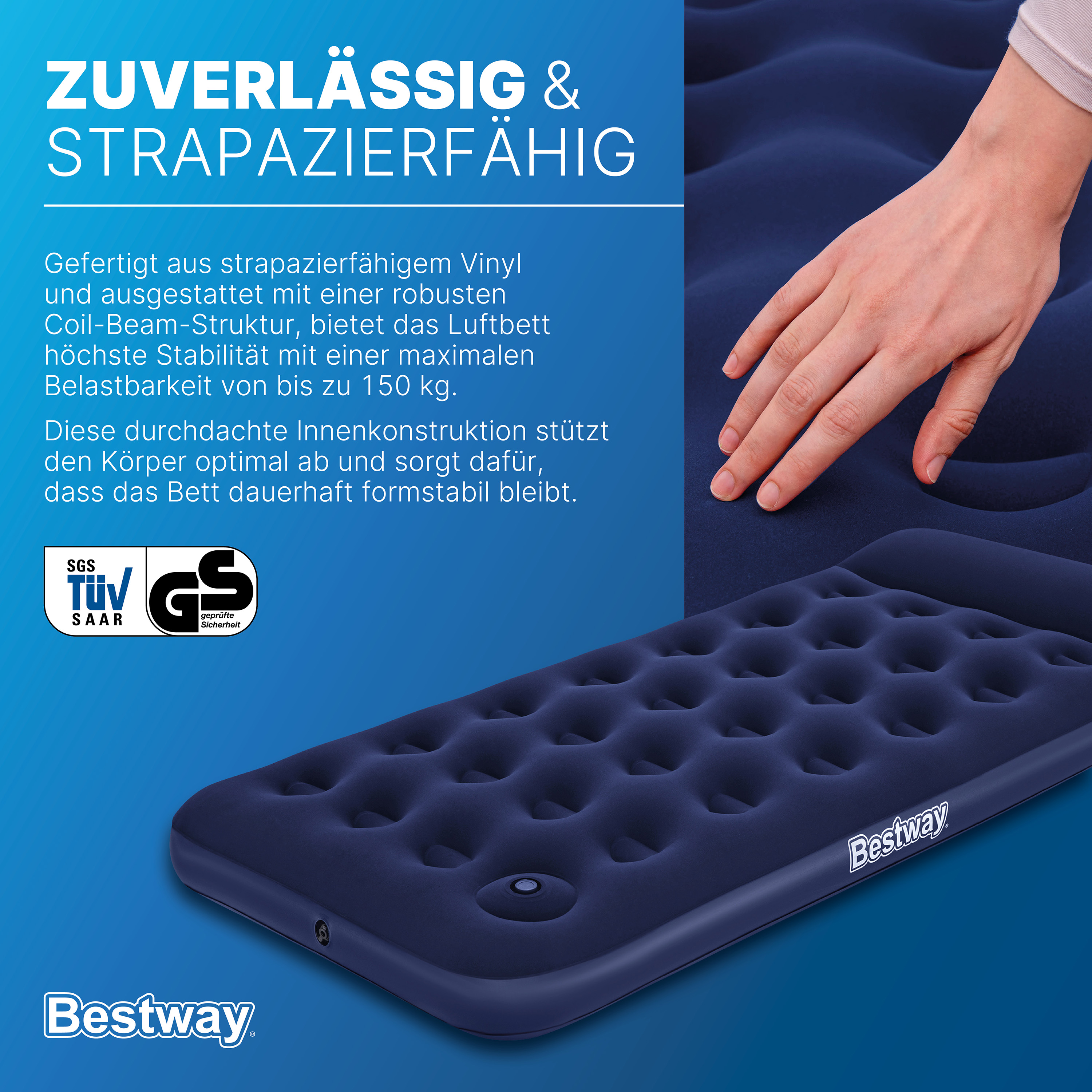 Single Luftbett mit integrierter Fußpumpe 188 x 99 x 28 cm