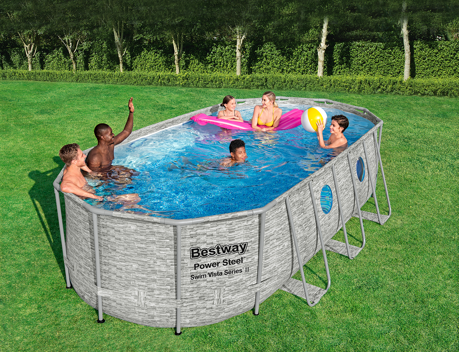 Power Steel™ Swim Vista Series™ Solo Pool ohne Zubehör 549 x 274 x 122 cm, Steinwand-Optik (Cremegrau), oval
