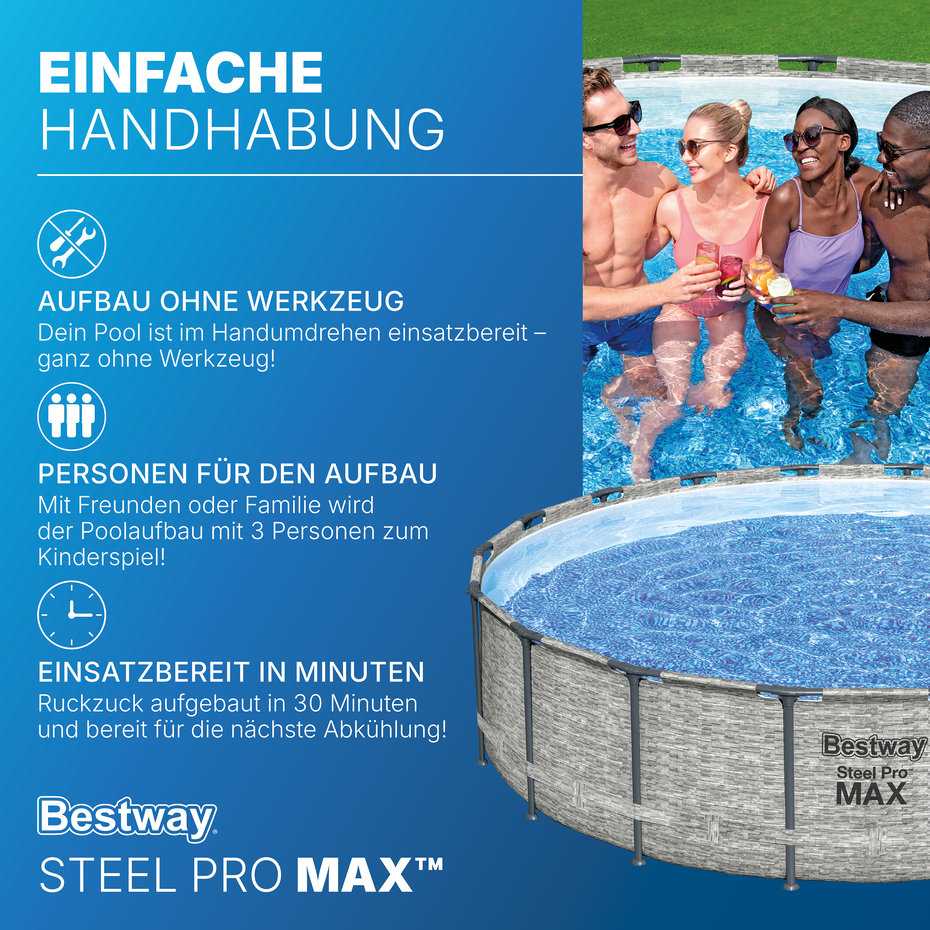 Steel Pro MAX™ Solo Pool ohne Zubehör Ø 549 x 122 cm, Steinwand-Optik (Cremegrau), rund Steel Pro MAX™ Solo Pool ohne Zubehör Ø 549 x 122 cm, Steinwand-Optik (Cremegrau), rund