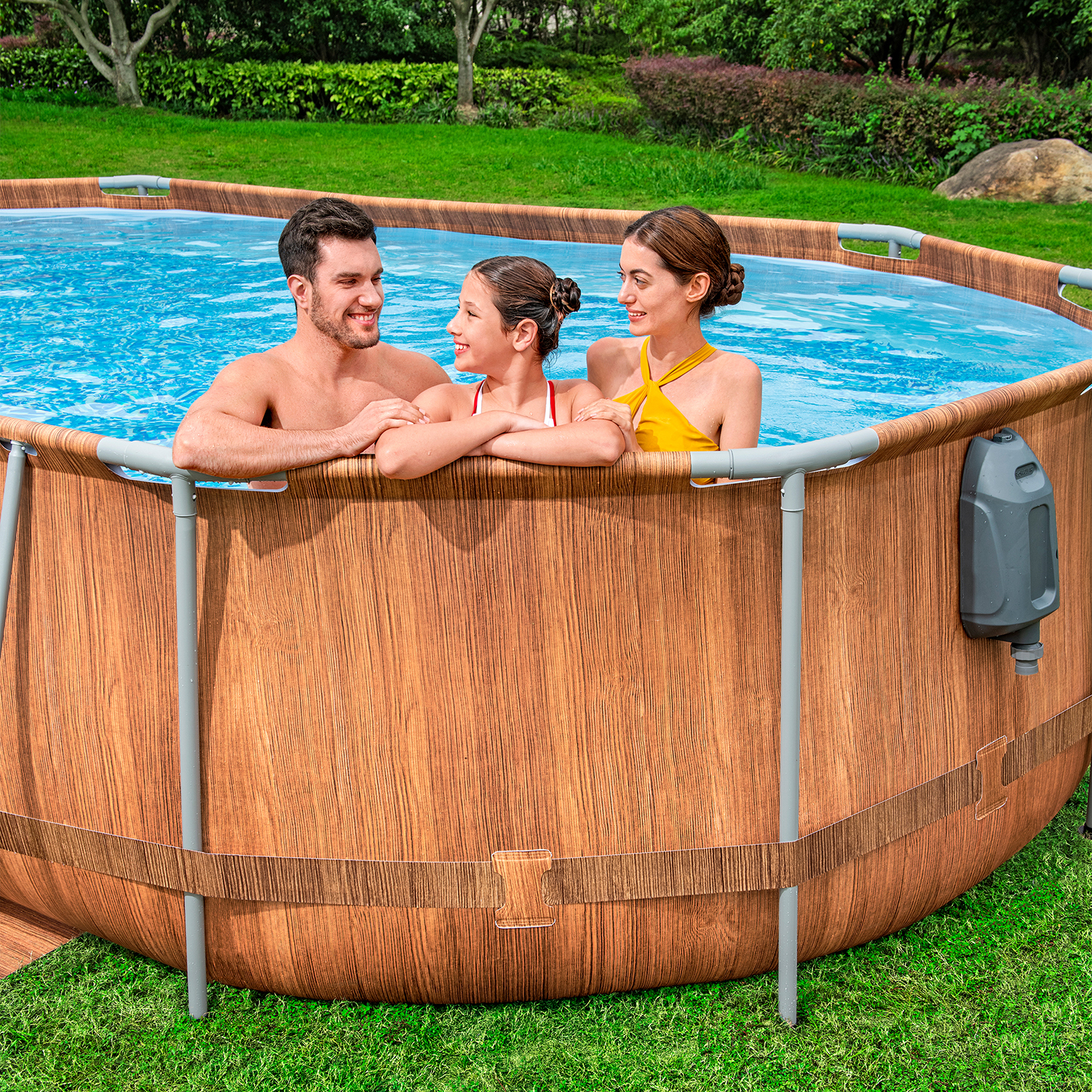 Steel Pro MAX™ Comfort Jet Series™ Frame Pool Set mit Filterpumpe 610 x 366 x 122 cm, Holz-Optik (Pinie), oval